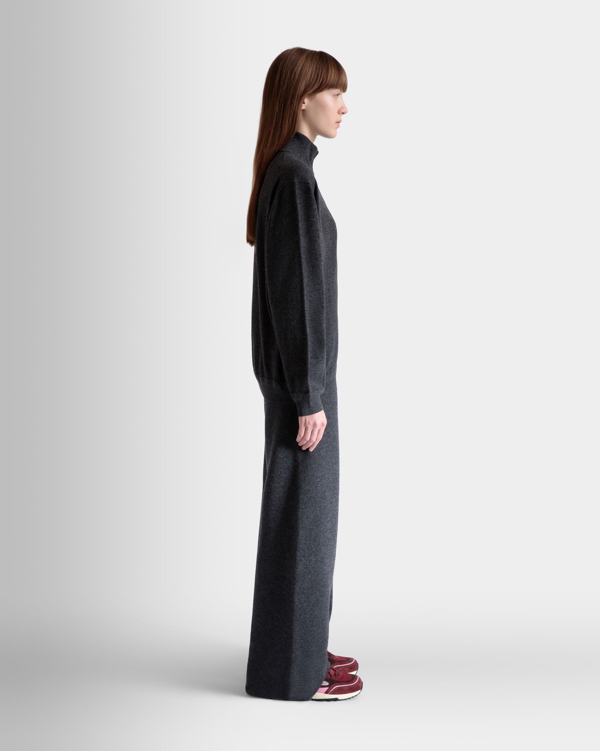 Half Zip Sweater In Dark Grey Wool And Cashmere - Women's - Bally - 06