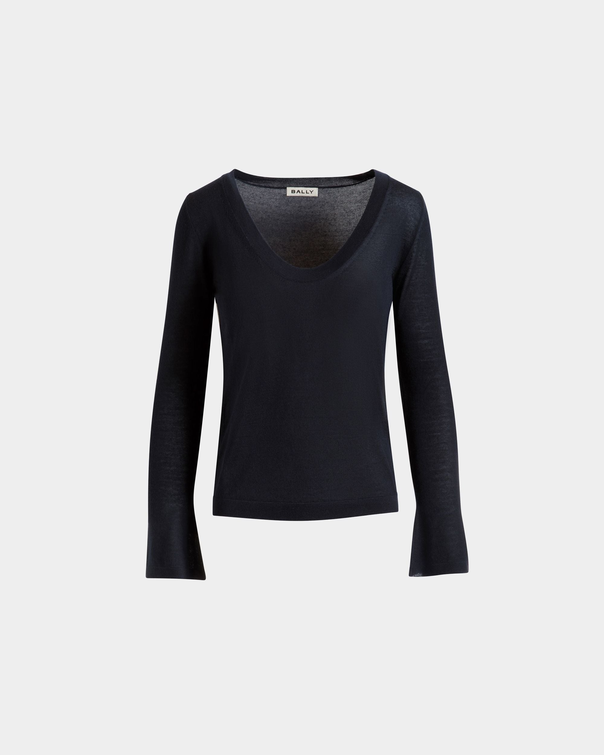 Top De Punto Con Cuello De Pico De Cachemira Navy Blue - Mujer - Bally - 01