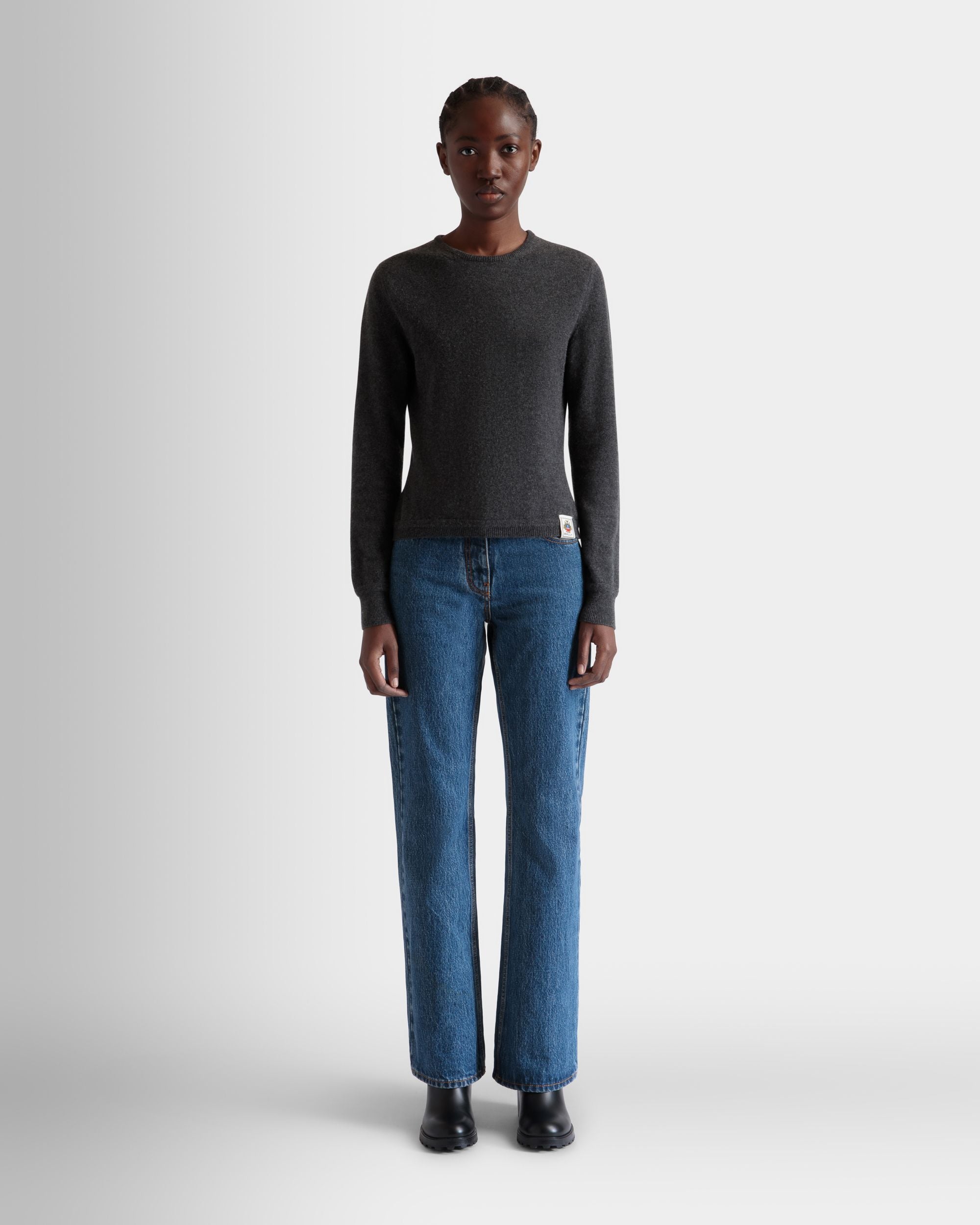 Top De Punto Con Manga Larga De Cachemira Gris Oscuro - Mujer - Bally - 02