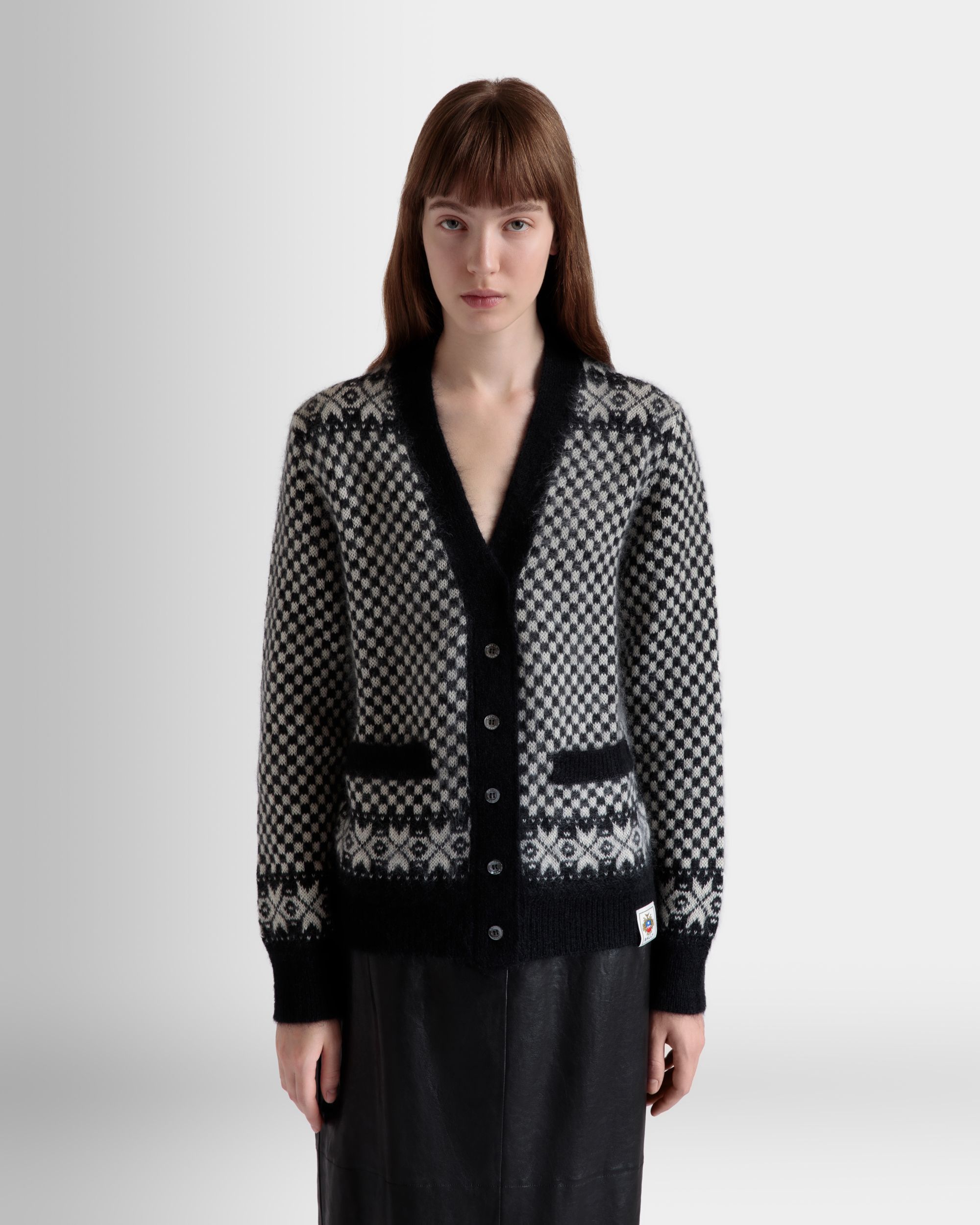 Cárdigan De Mohair Y Seda Blanco Y Negro - Mujer - Bally - 03