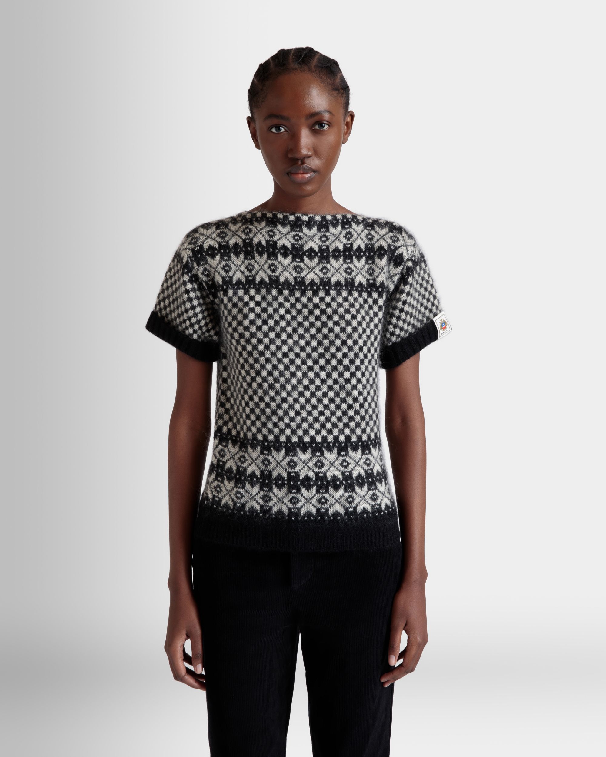 Knit Top In Black And White Mohair And Silk - Women's - Bally - 03