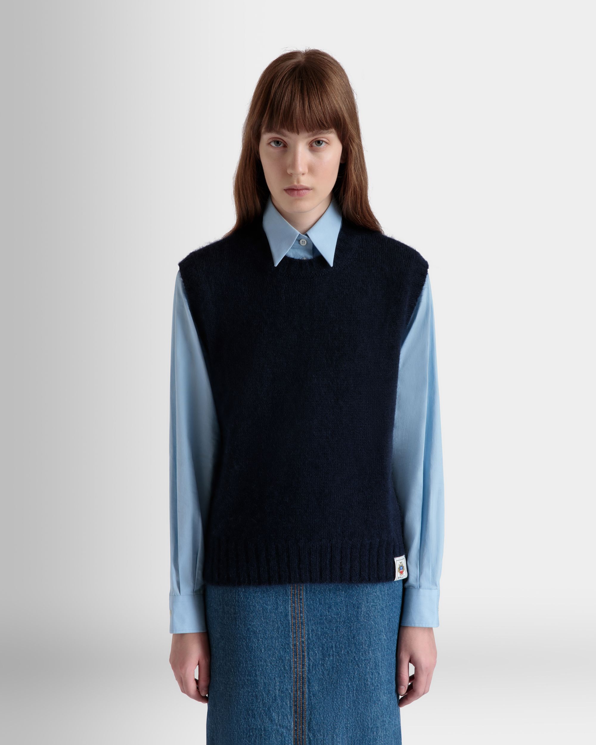 Chaleco De Punto De Mohair Y Seda Navy Blue - Mujer - Bally - 03