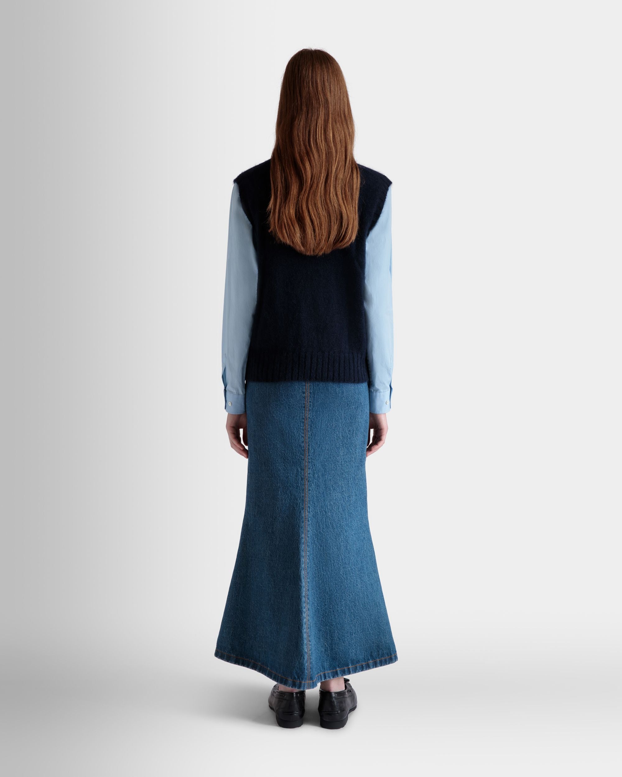 Chaleco De Punto De Mohair Y Seda Navy Blue - Mujer - Bally - 06