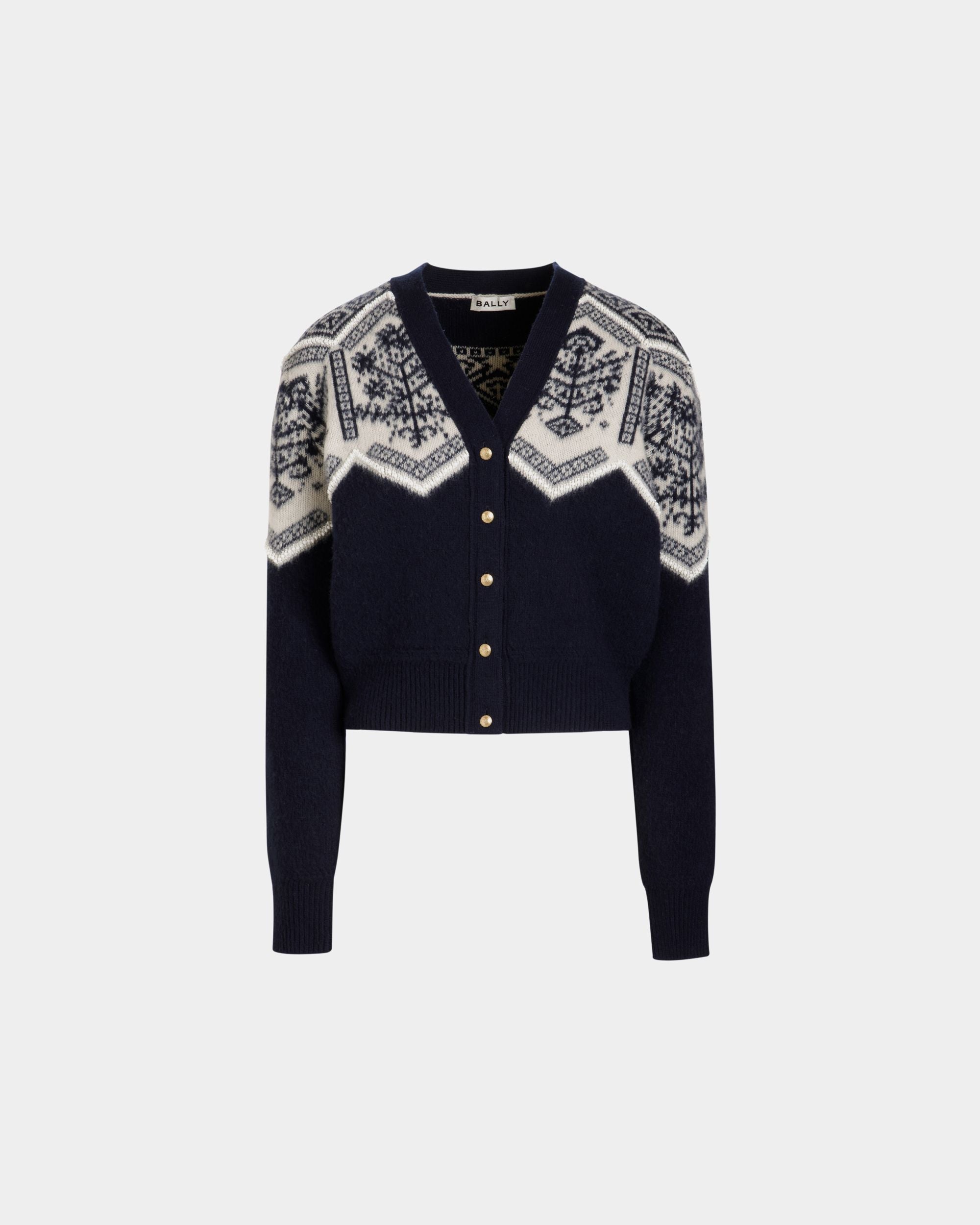 Cárdigan De La Cápsula Winter De Lana Navy Blue Con Heritage Flower - Mujer - Bally - 01