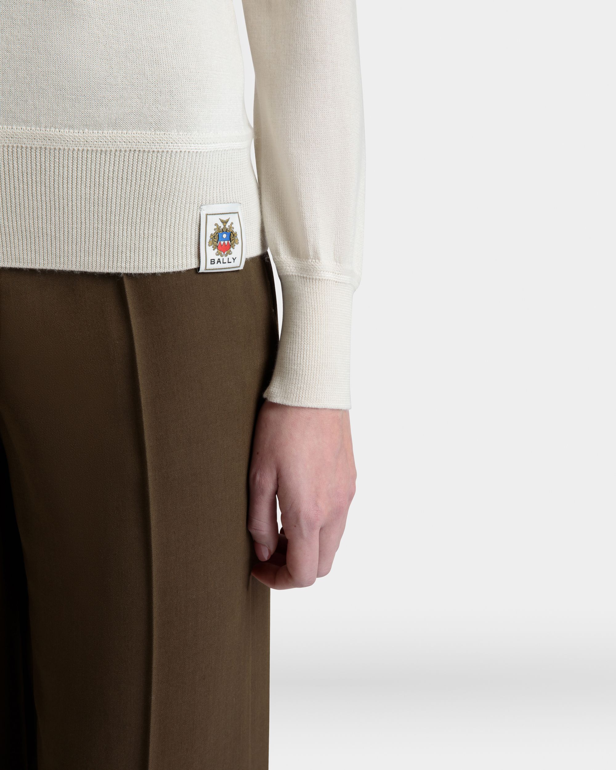 Polo De Manga Larga De Cachemira Y Seda Marfil - Mujer - Bally - 03