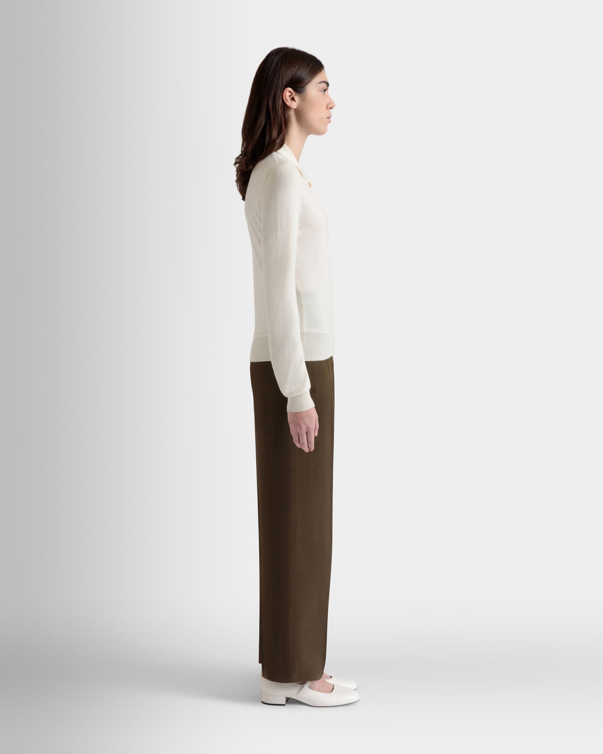 Polo De Manga Larga De Cachemira Y Seda Marfil - Mujer - Bally - 05