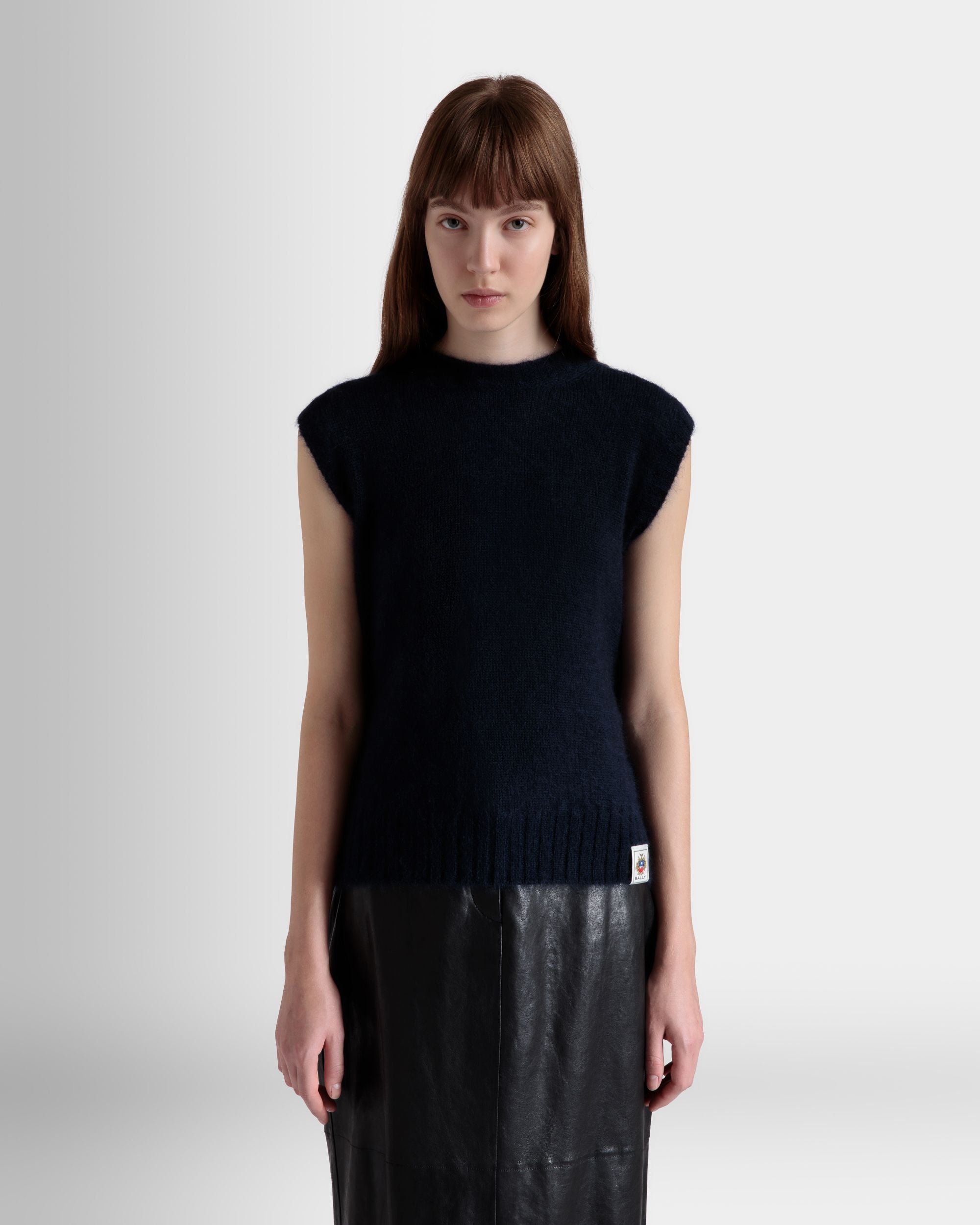 Chaleco De Punto De Mohair Y Seda Navy Blue Y Praline Beige - Mujer - Bally - 03