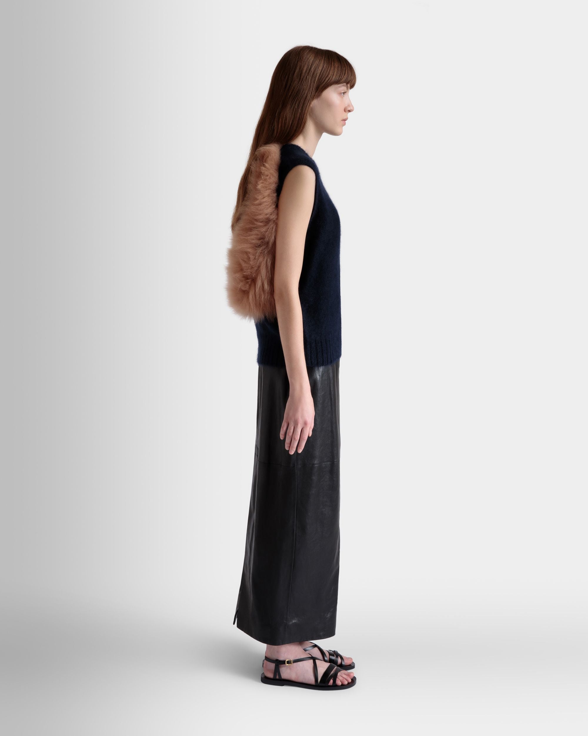 Chaleco De Punto De Mohair Y Seda Navy Blue Y Praline Beige - Mujer - Bally - 05