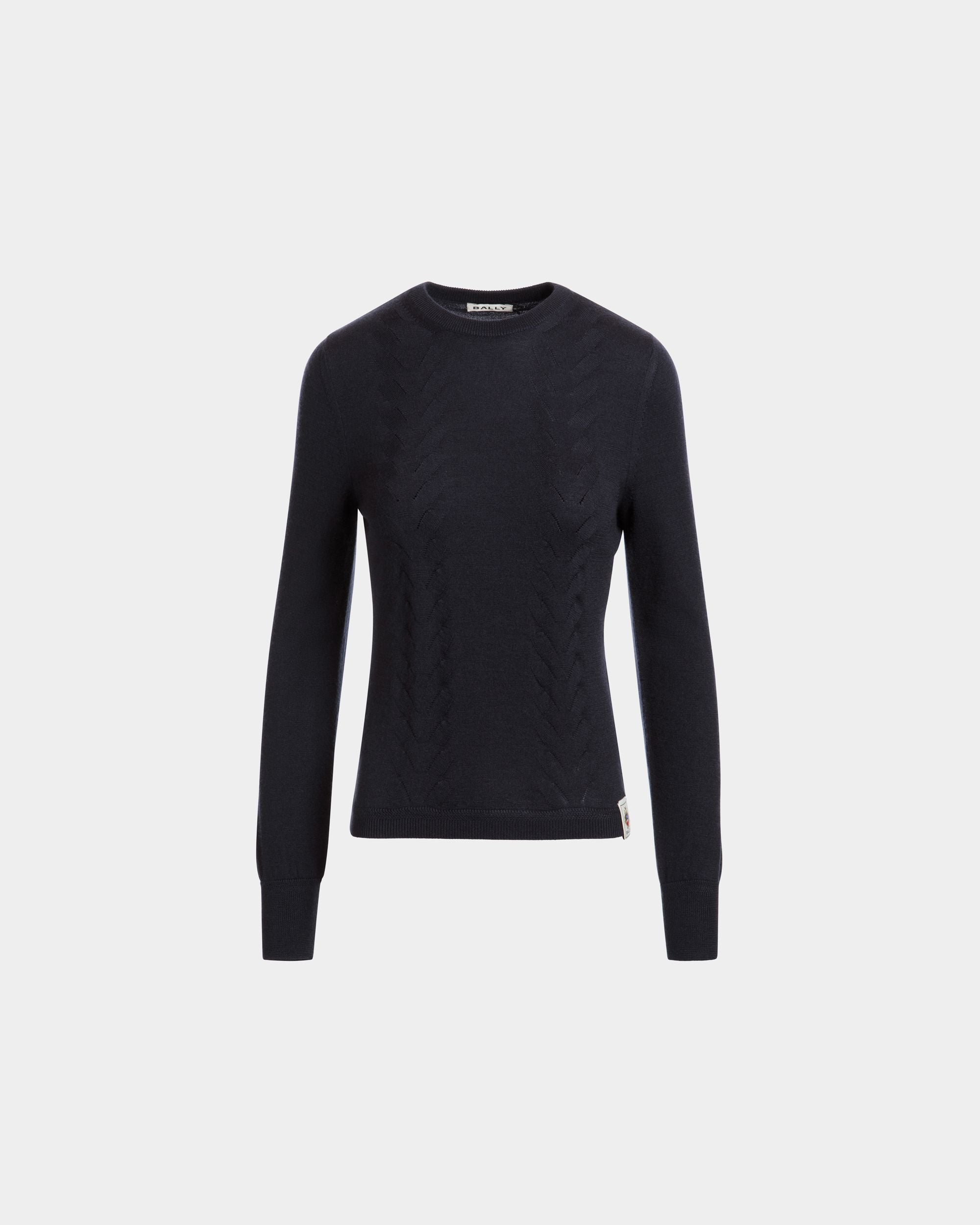 Camiseta De Manga Larga De Cachemira Y Seda Navy Blue - Mujer - Bally - 01
