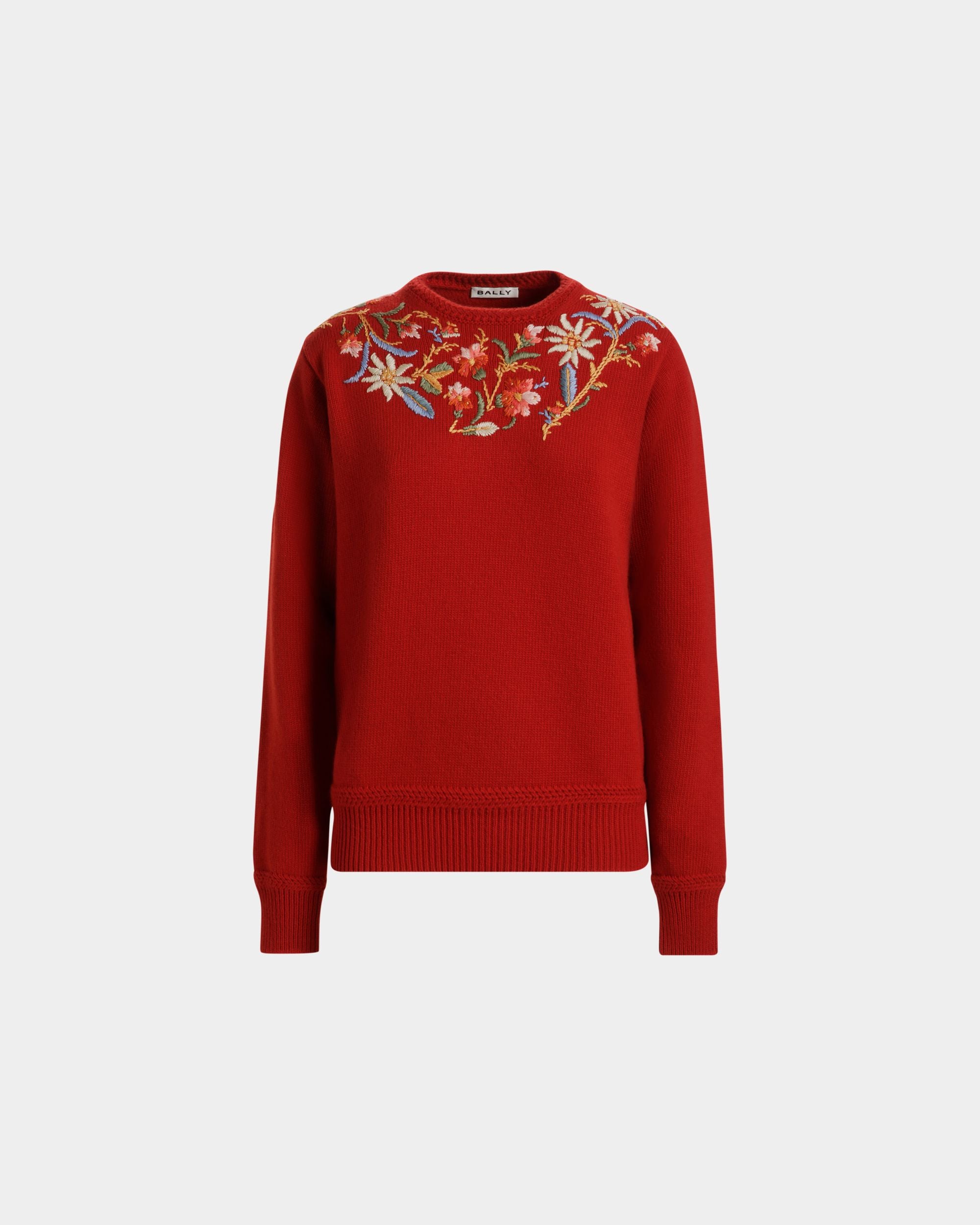 Jersey De Cuello Redondo De La Cápsula Winter De Lana Roja Con Alpine Flowers - Mujer - Bally - 01