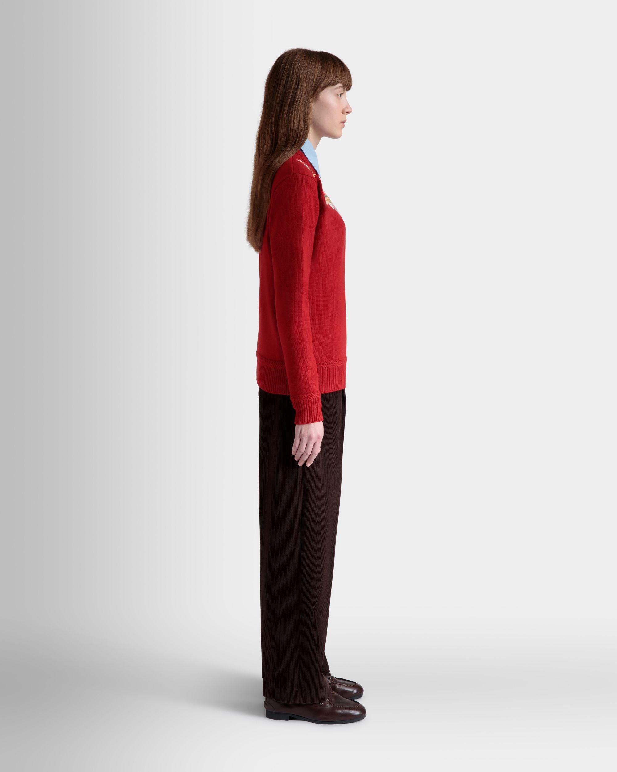 Jersey De Cuello Redondo De La Cápsula Winter De Lana Roja Con Alpine Flowers - Mujer - Bally - 04