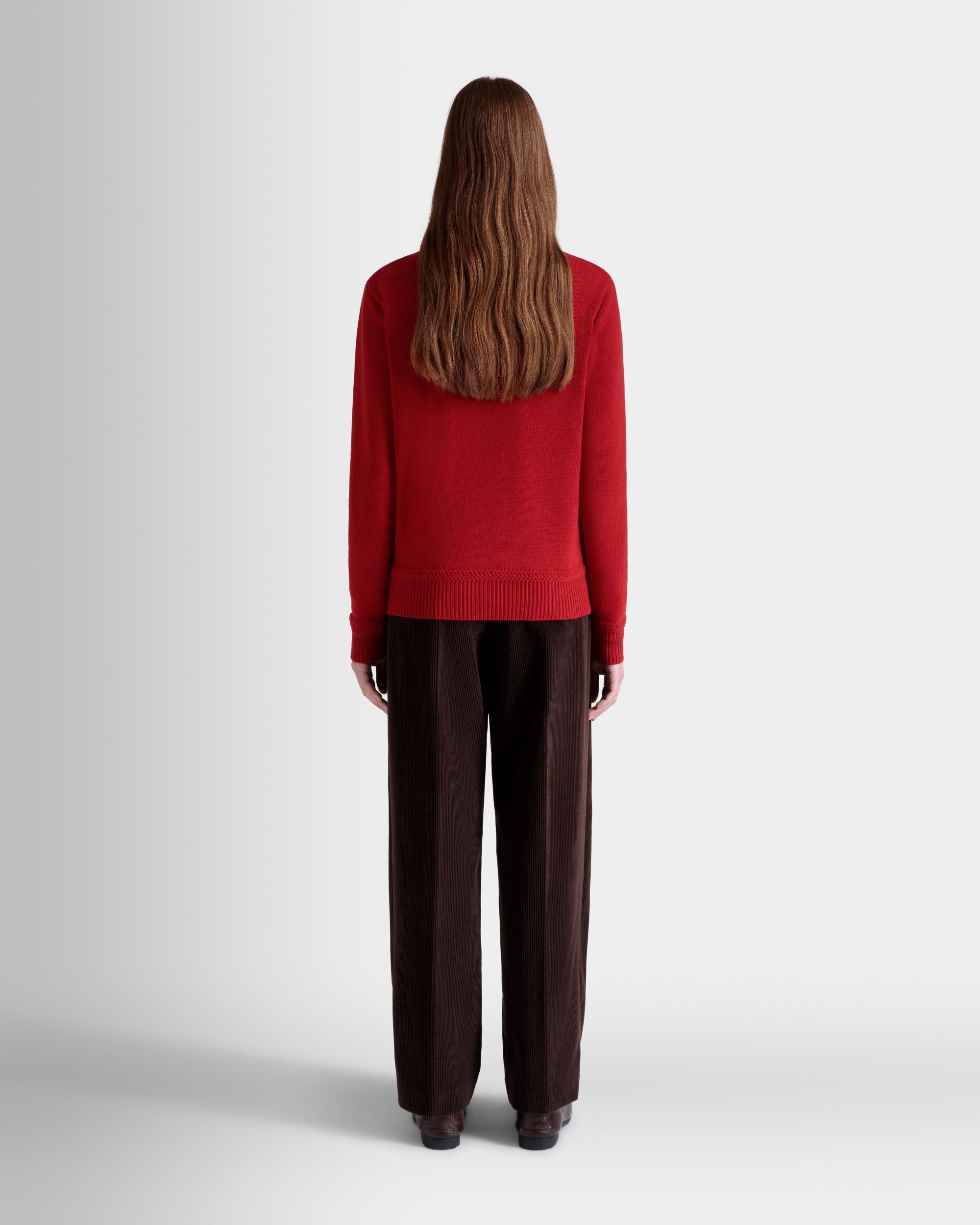 Jersey De Cuello Redondo De La Cápsula Winter De Lana Roja Con Alpine Flowers - Mujer - Bally - 05