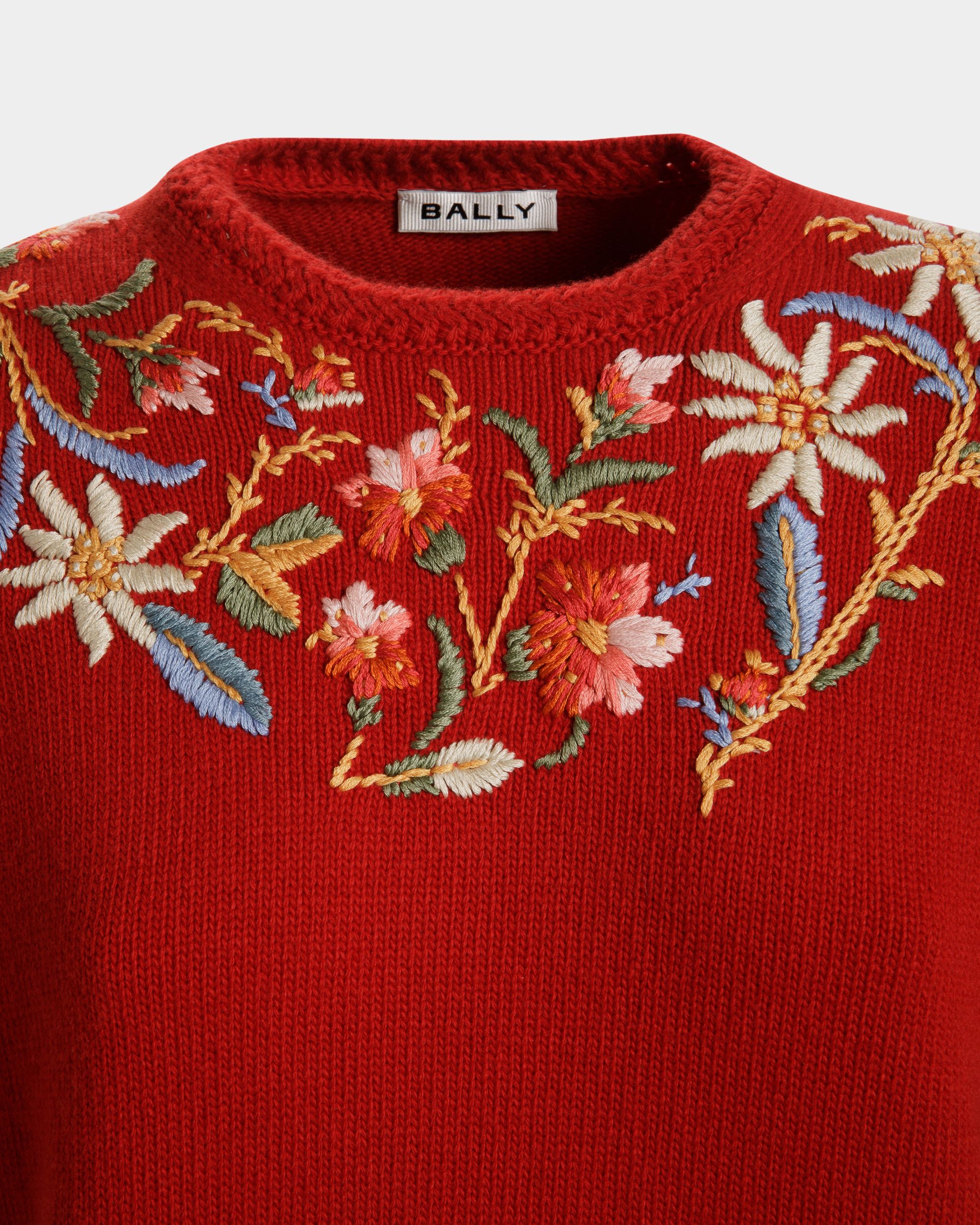 Jersey De Cuello Redondo De La Cápsula Winter De Lana Roja Con Alpine Flowers - Mujer - Bally - 06