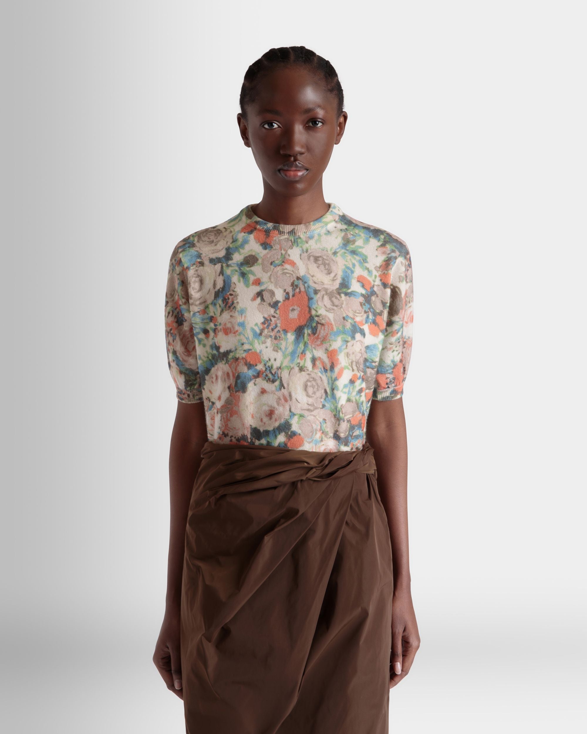 Top De Punto De Cachemira Multicolor Con Estampado Rosengarten - Mujer - Bally - 08