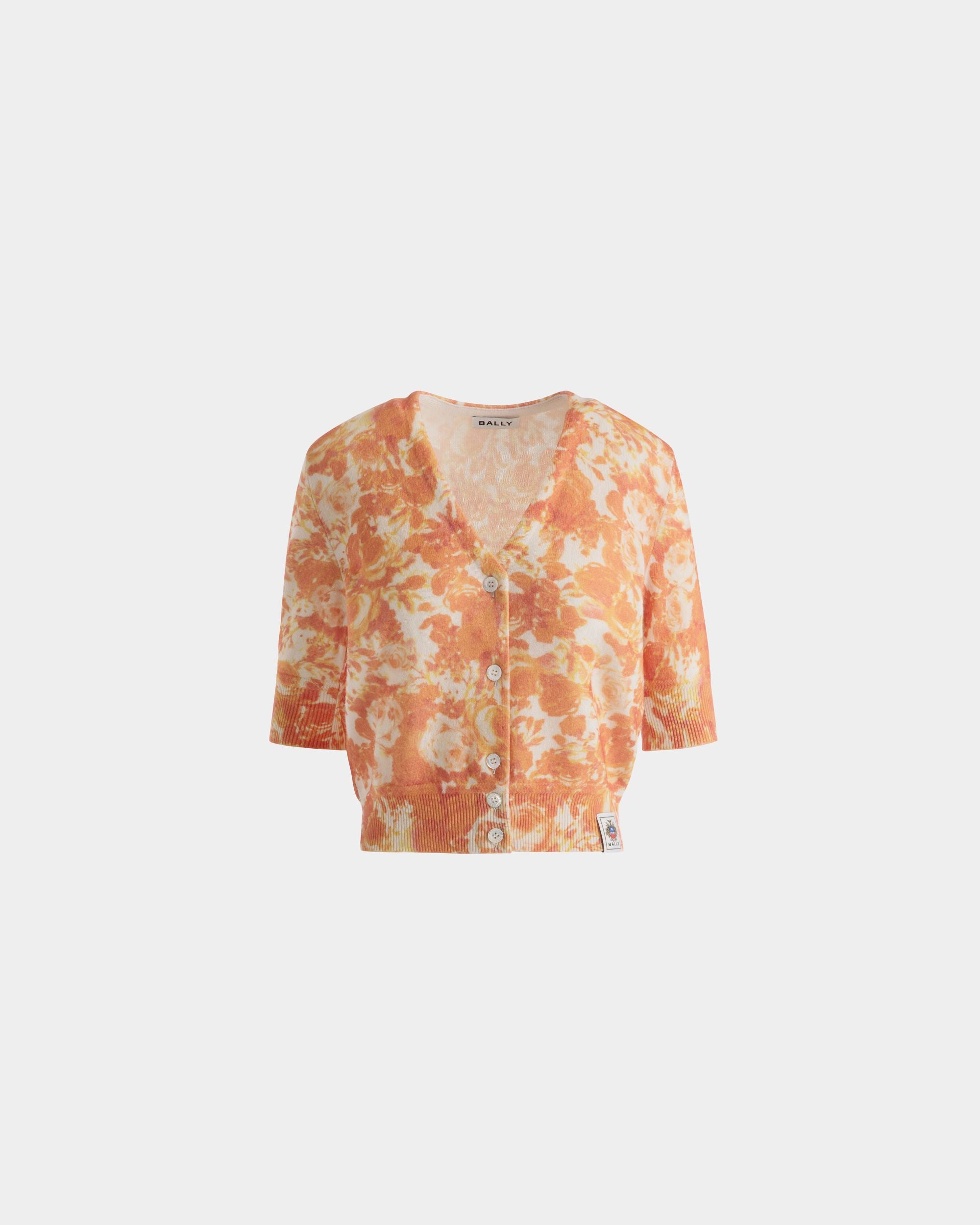Cardigan with a Rosengarten Print in Koi Orange Cashmere - Women's - Bally - 01