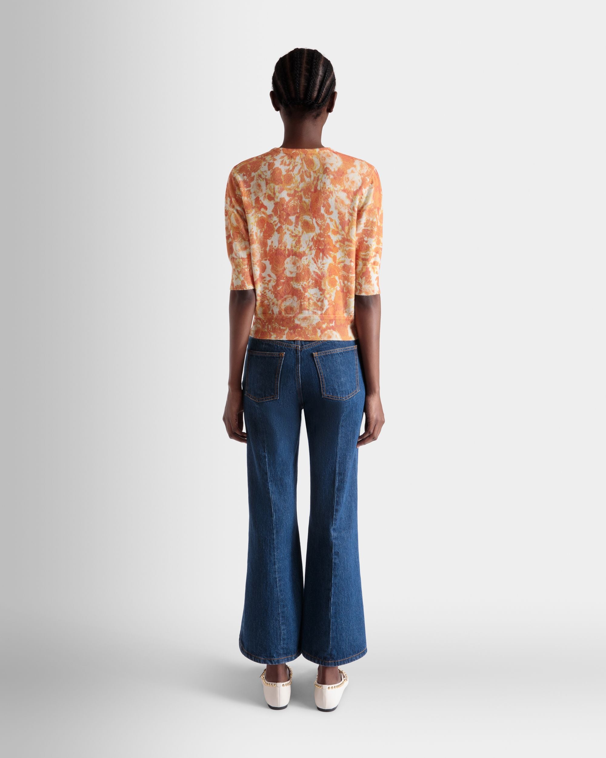 Cardigan with a Rosengarten Print in Koi Orange Cashmere - Women's - Bally - 06