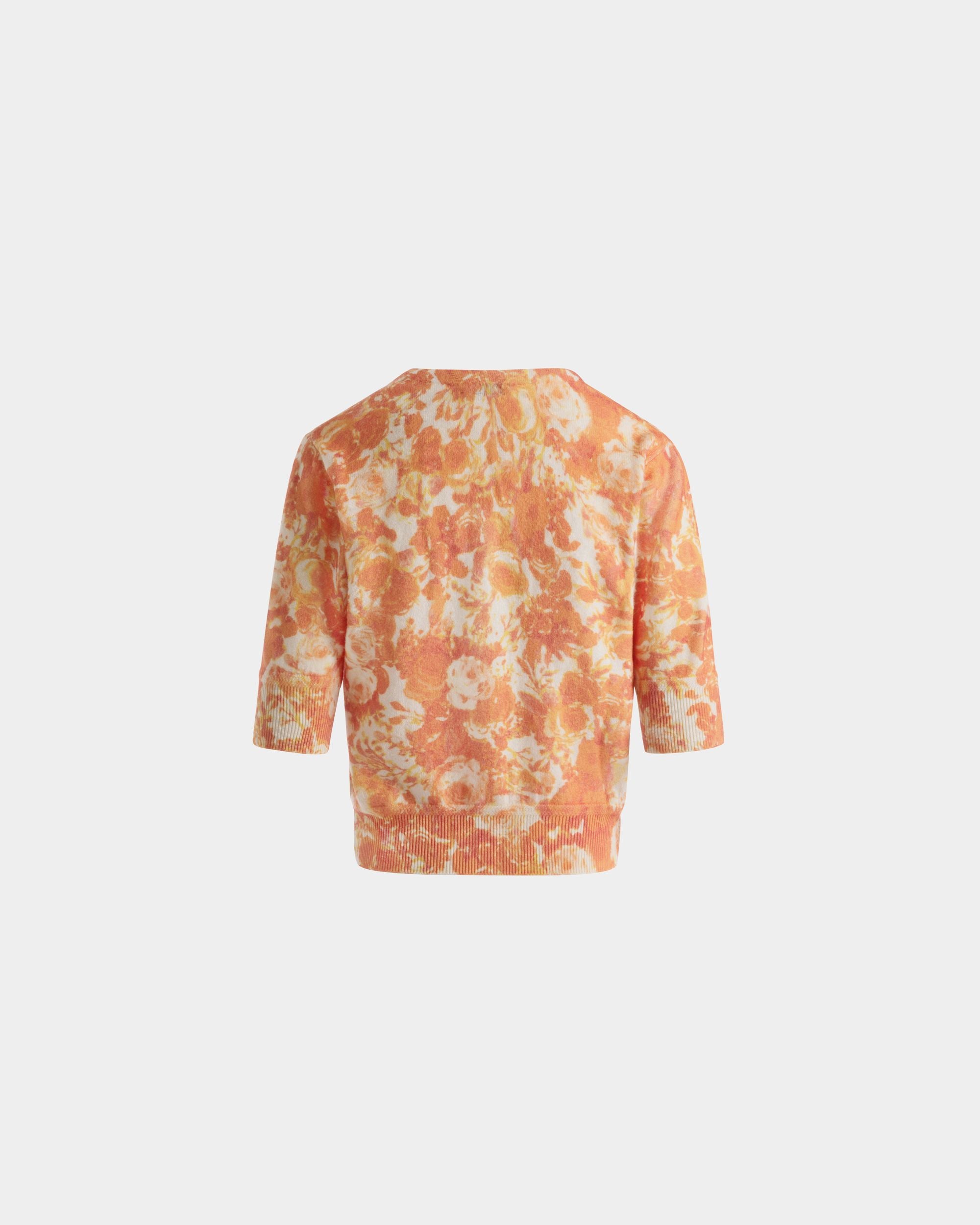 Cardigan with a Rosengarten Print in Koi Orange Cashmere - Women's - Bally - 07
