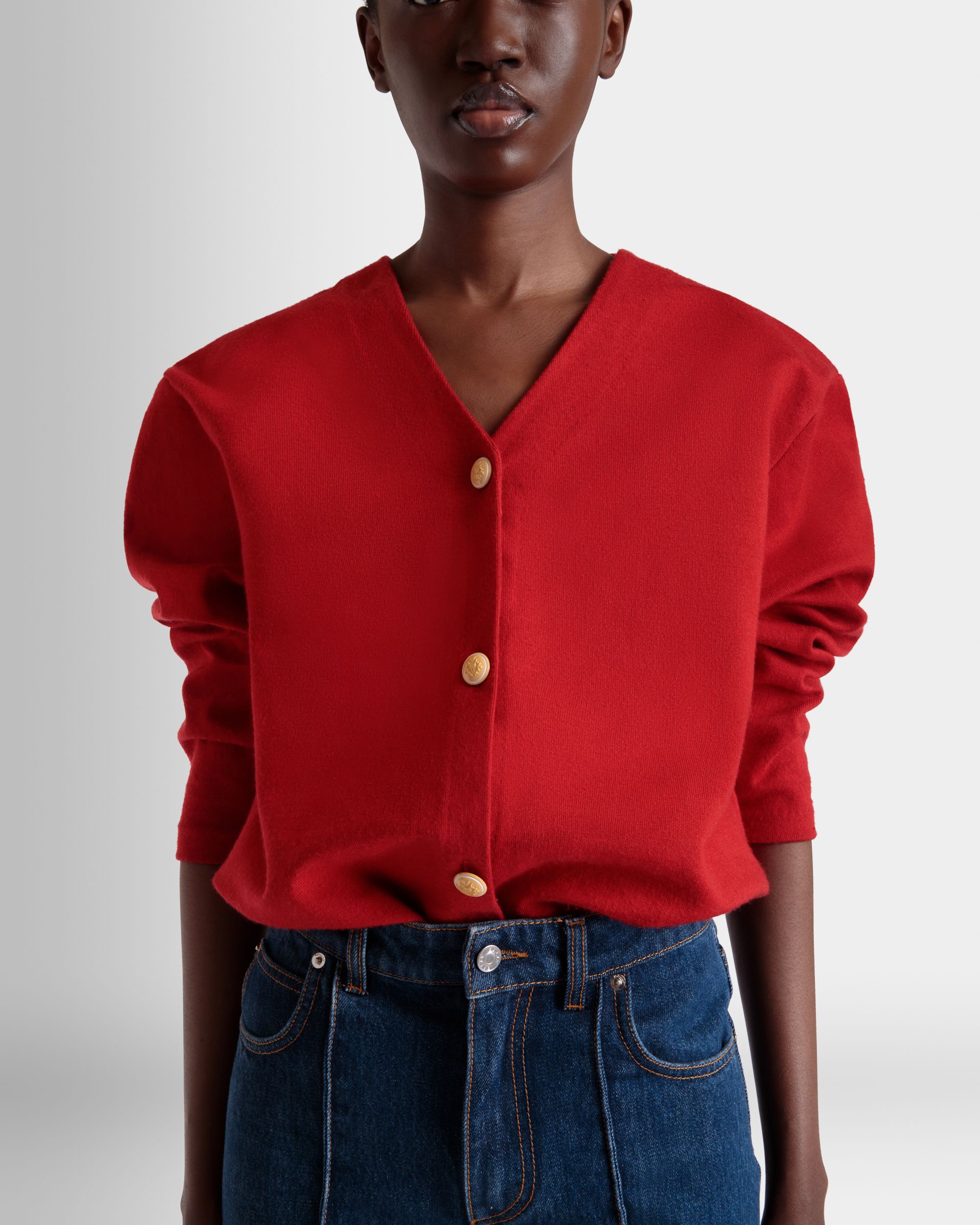 Cardigan in a Red Wool And Silk Blend - Women's - Bally - 03