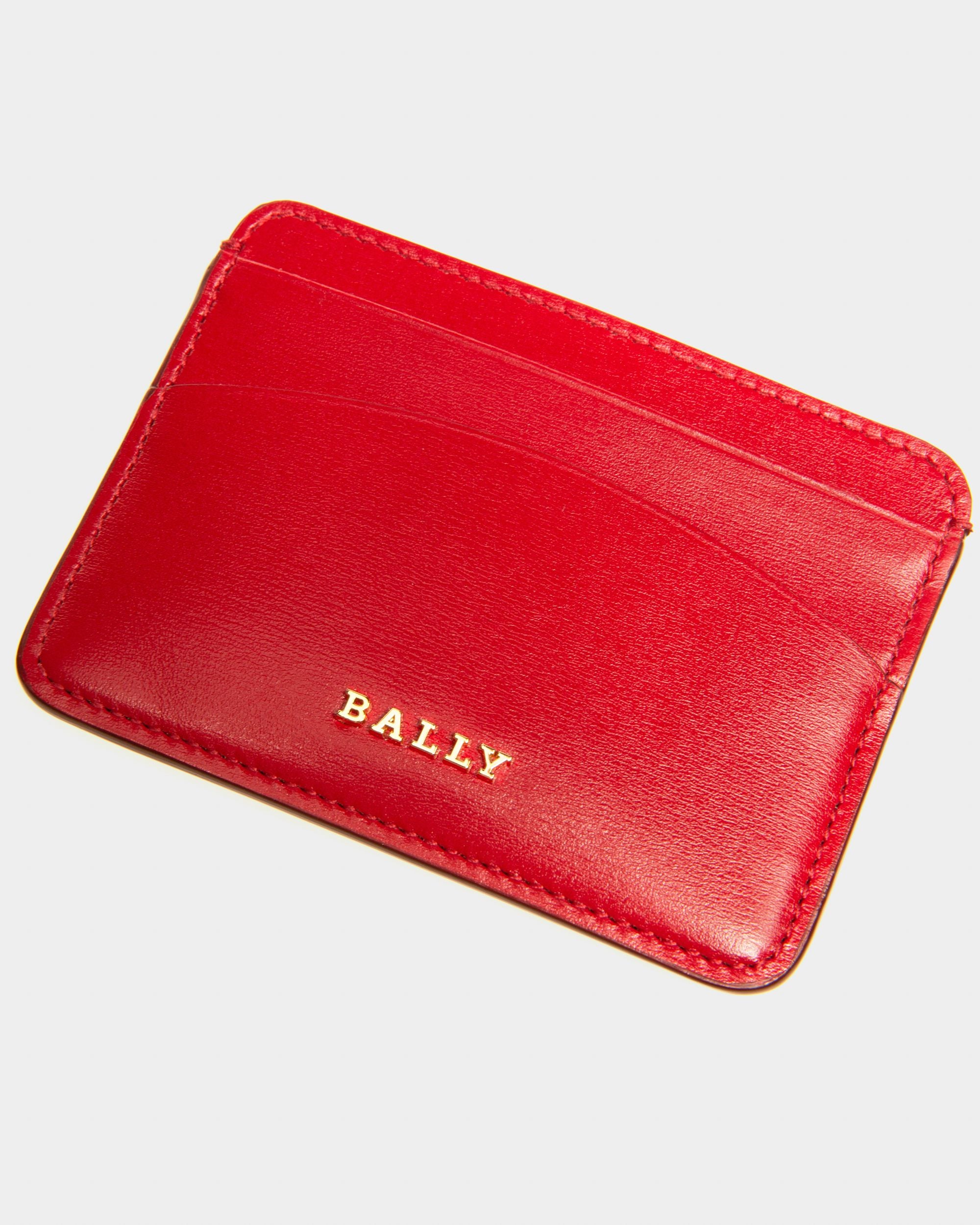 Lexye Leather Card Holder In Red - Women's - Bally - 04