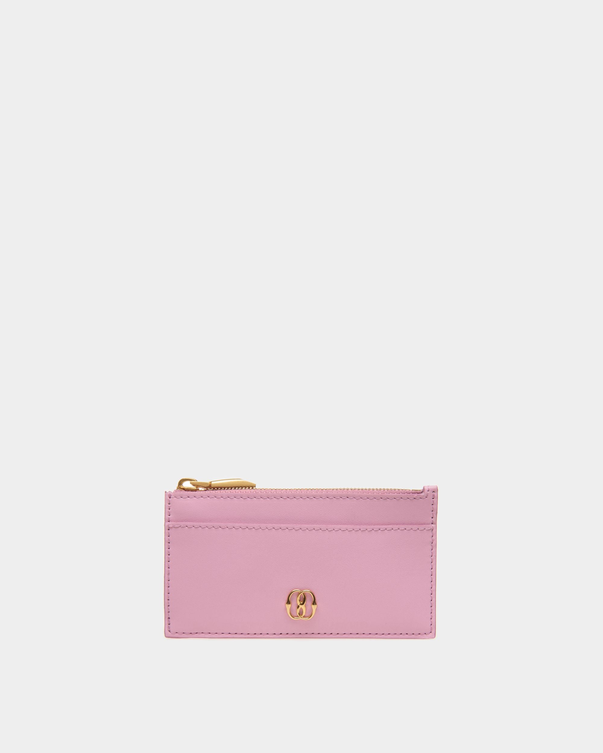 Emblem Zipped Card Holder in Pink Leather - Women's - Bally - 01