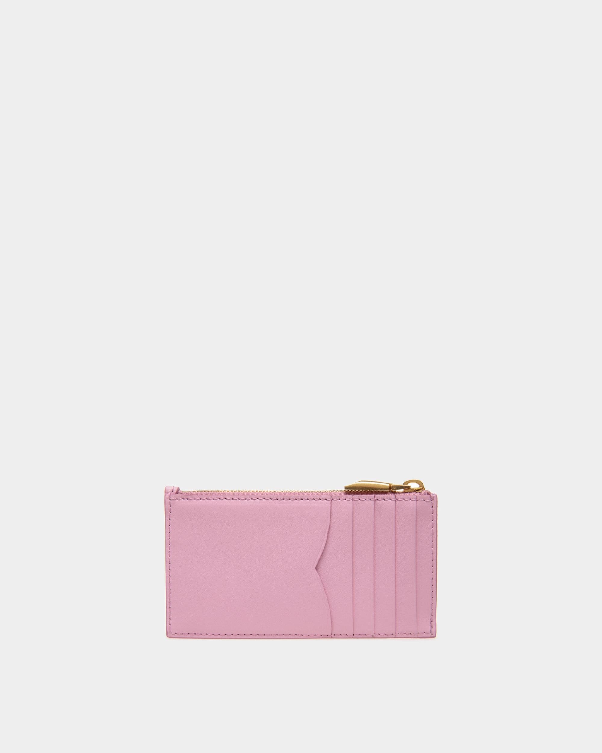 Emblem Zipped Card Holder in Pink Leather - Women's - Bally - 02