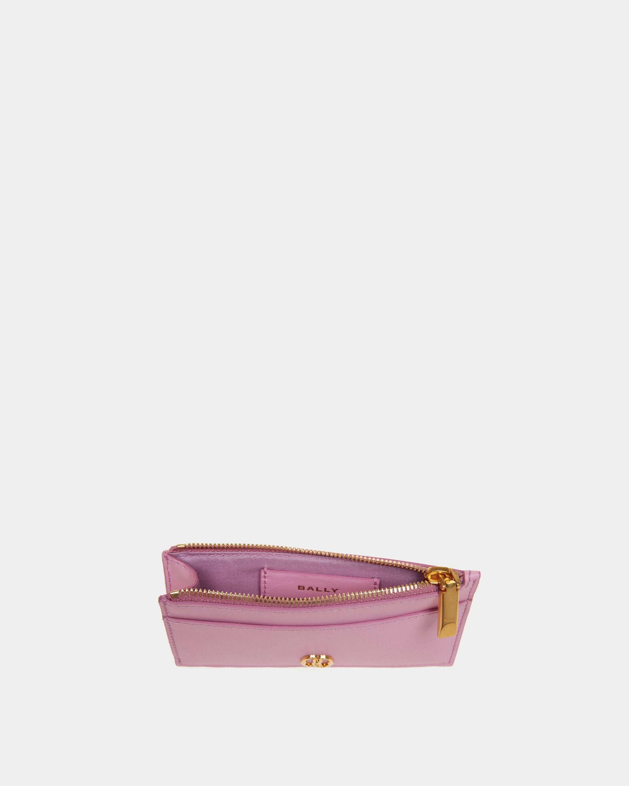 Emblem Zipped Card Holder in Pink Leather - Women's - Bally - 03