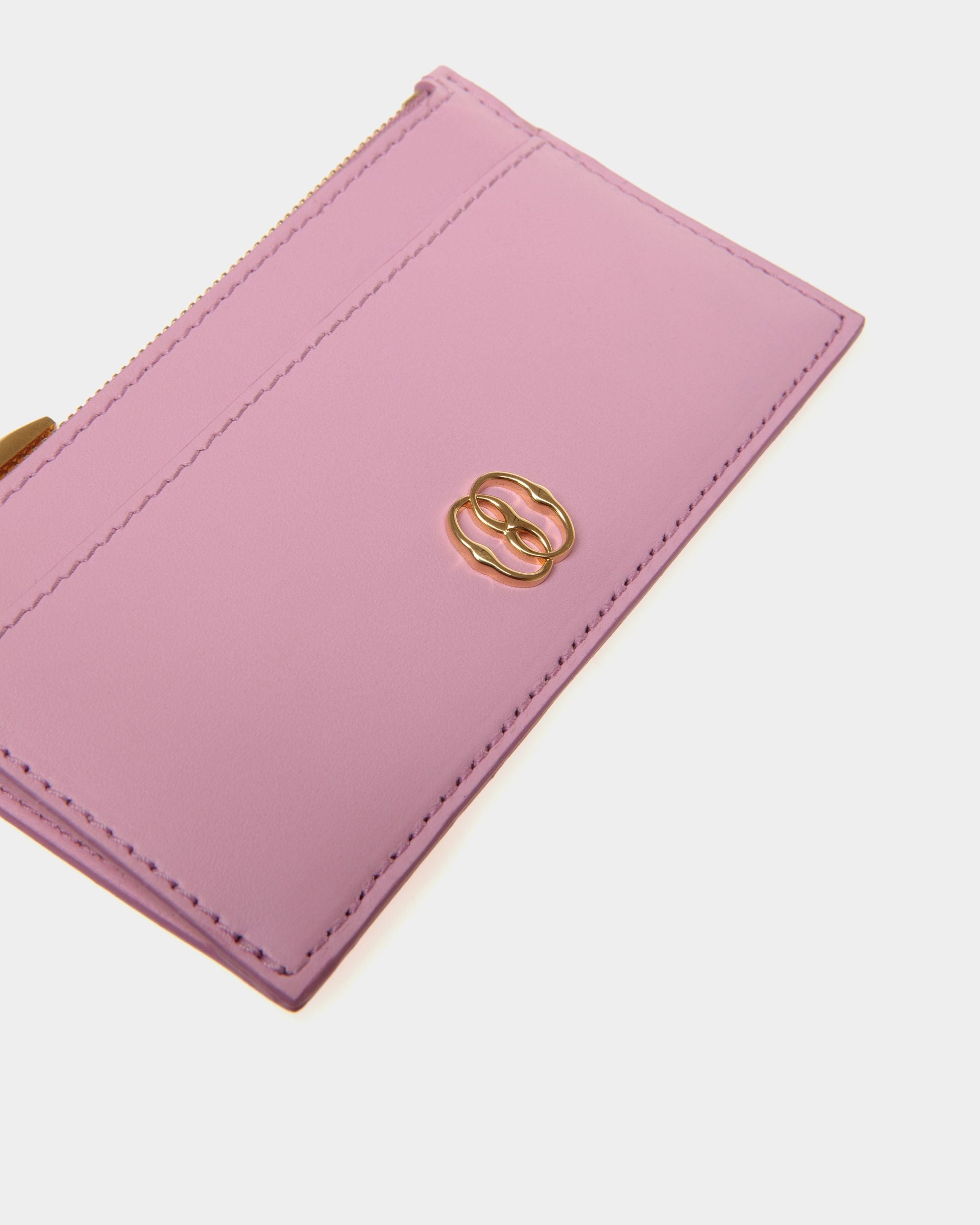 Emblem Zipped Card Holder in Pink Leather - Women's - Bally - 04