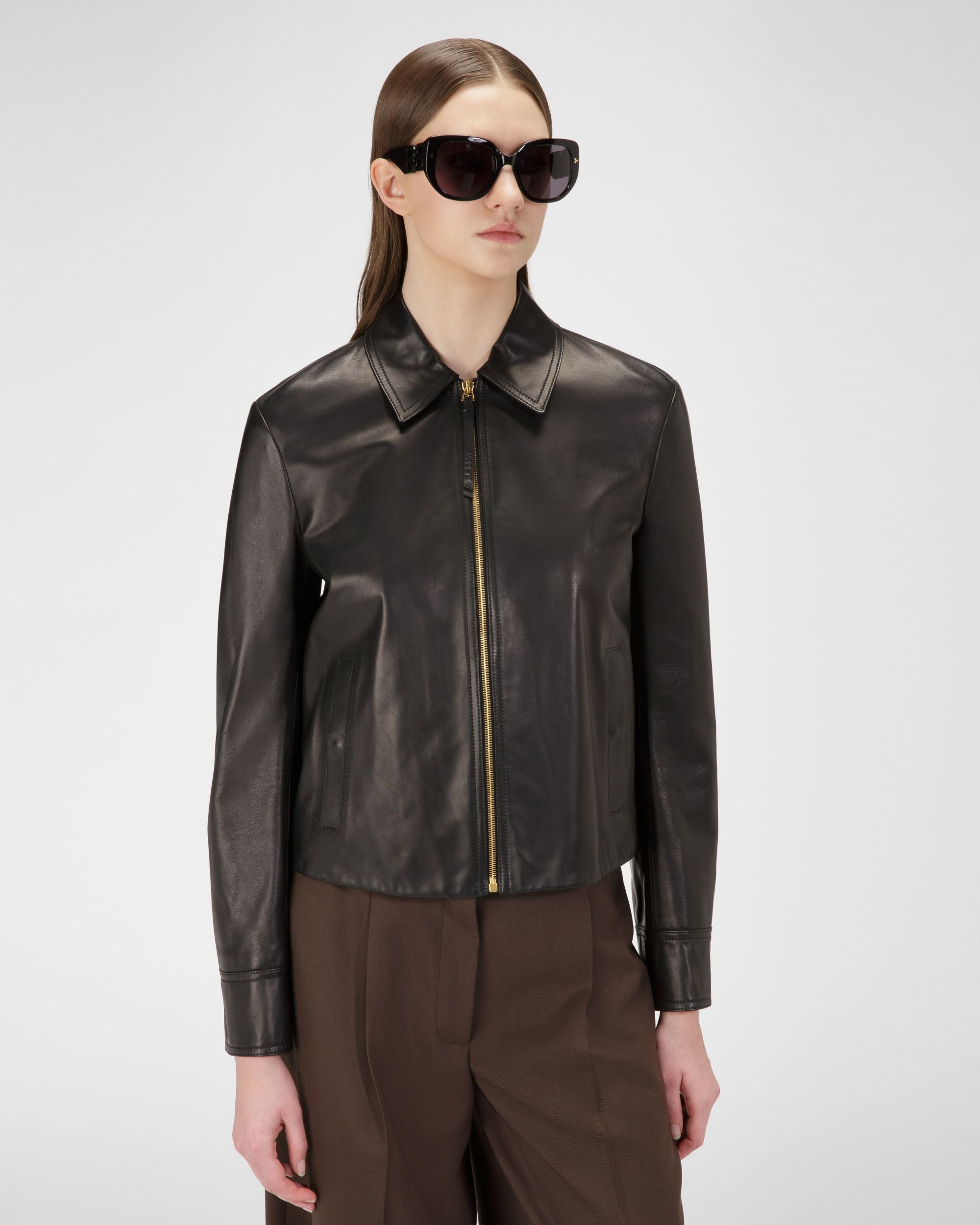 Leather Jacket Prenda De Abrigo En Piel De Color Negro - Mujer - Bally - 01