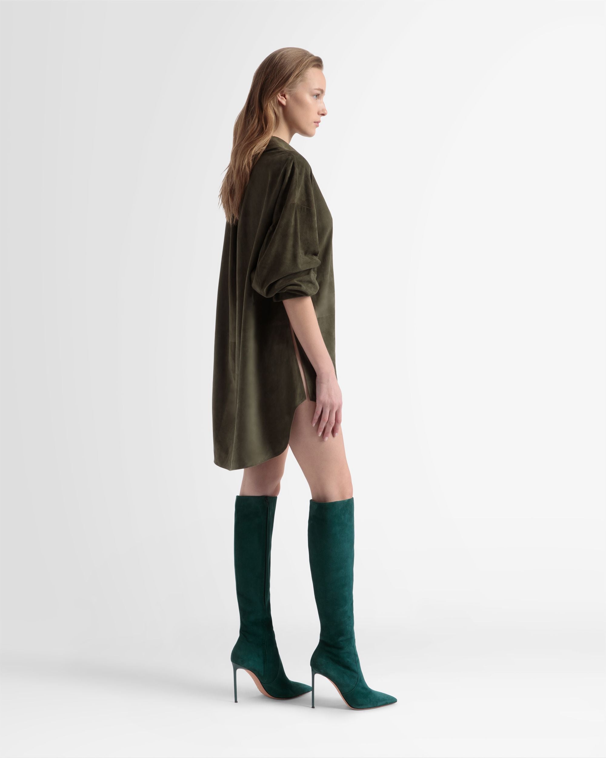 Oversized Leather Shirt In Green - Women's - Bally - 04
