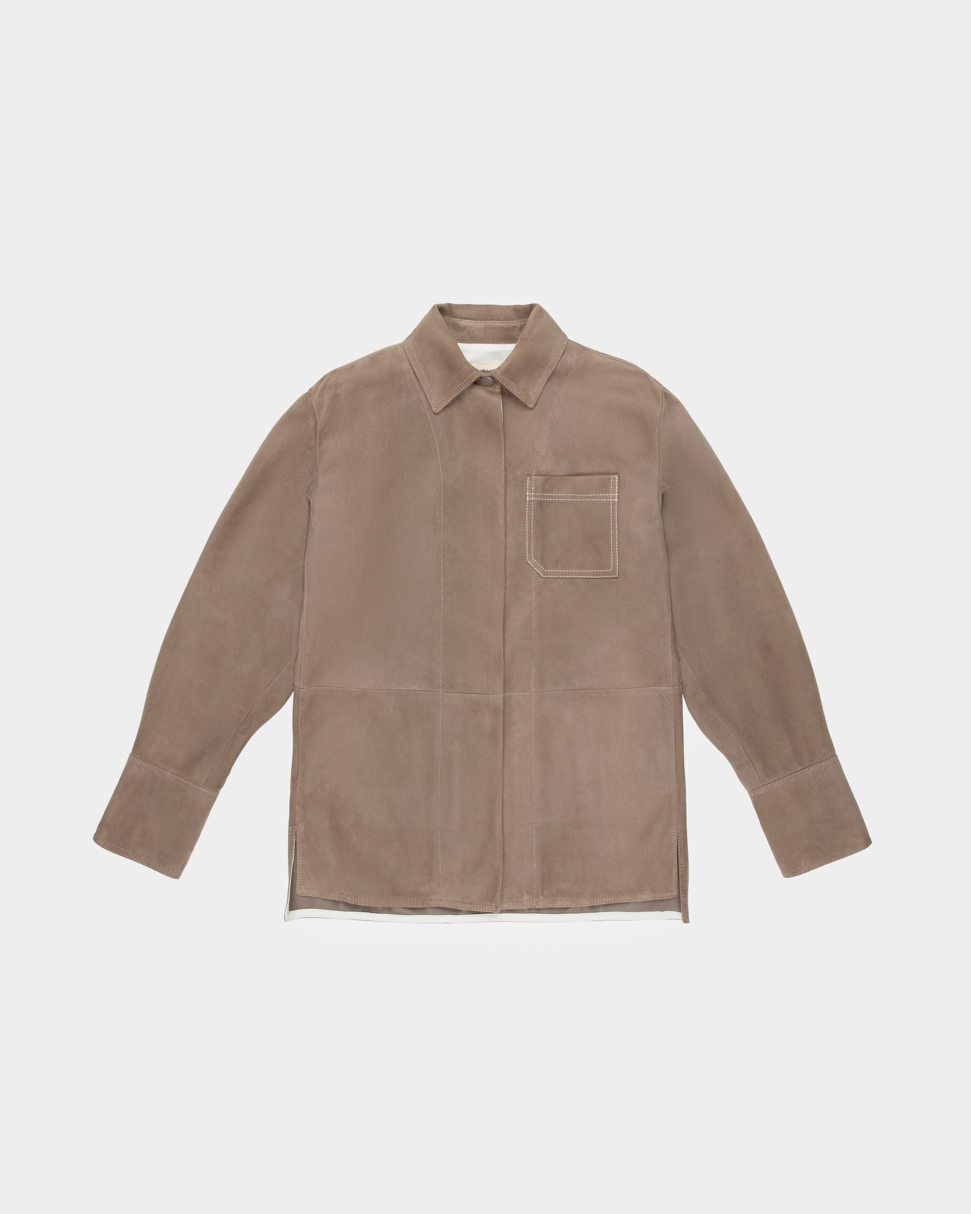 Suede Leather Jacket In Taupe - Women's - Bally - 01