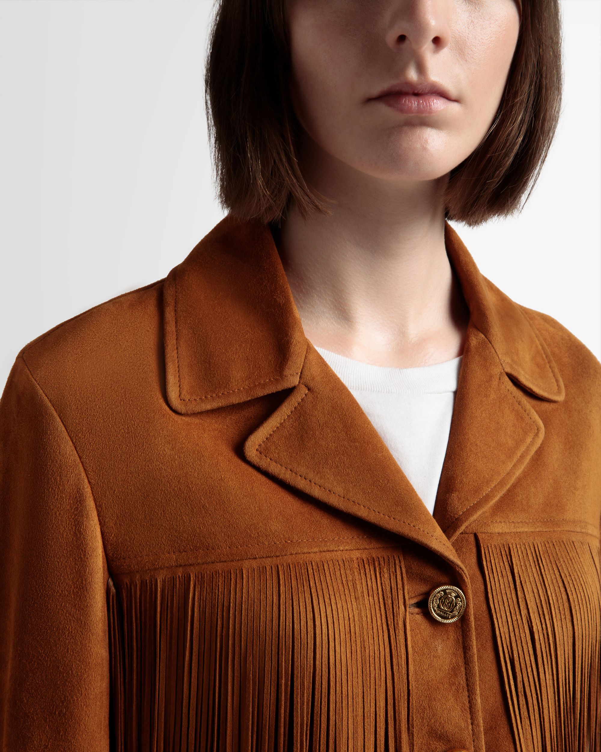 Chaqueta Tasseled De Ante Color Desierto - Mujer - Bally - 04