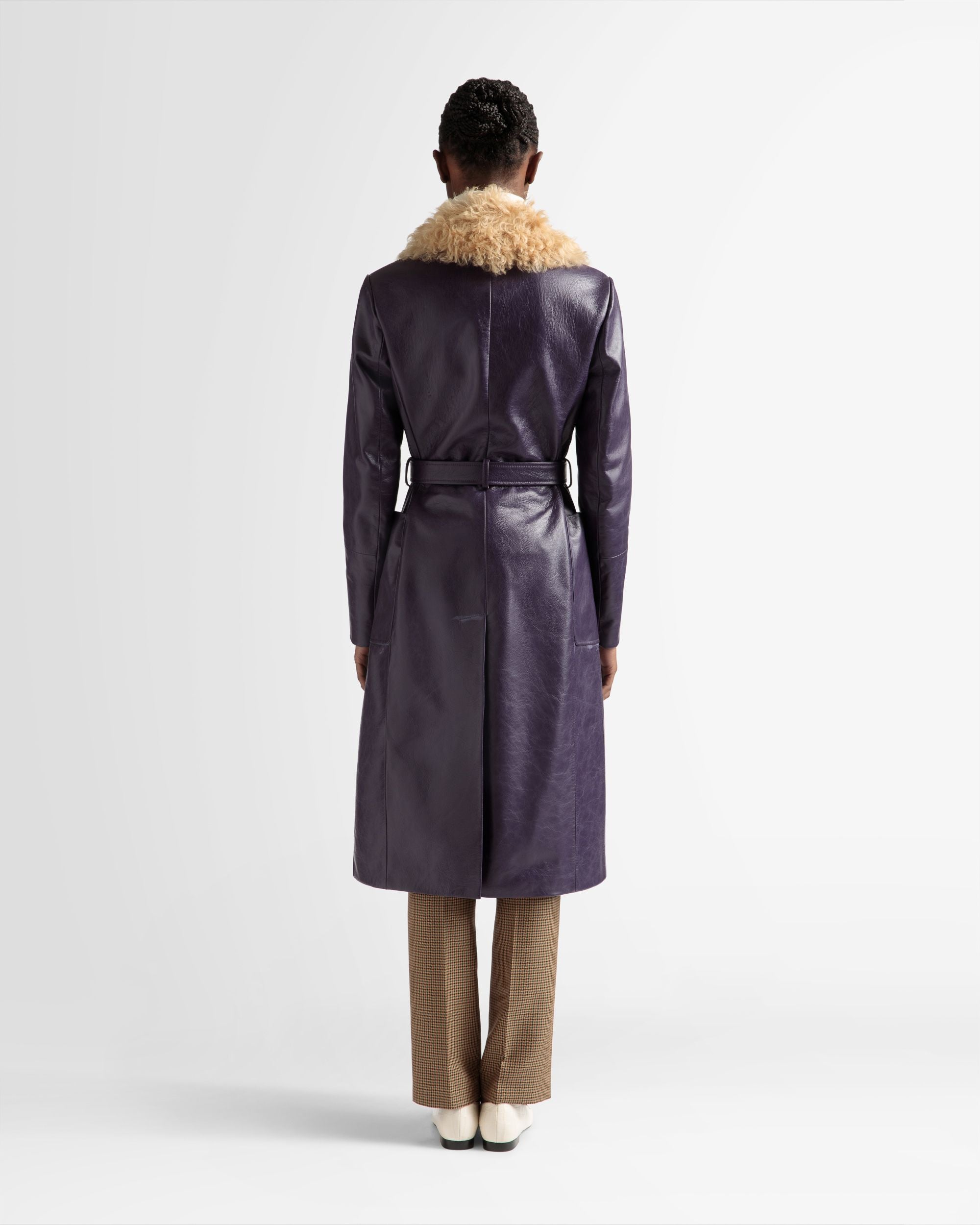 Fur Collar Coat In Orchid Leather - Women's - Bally - 06