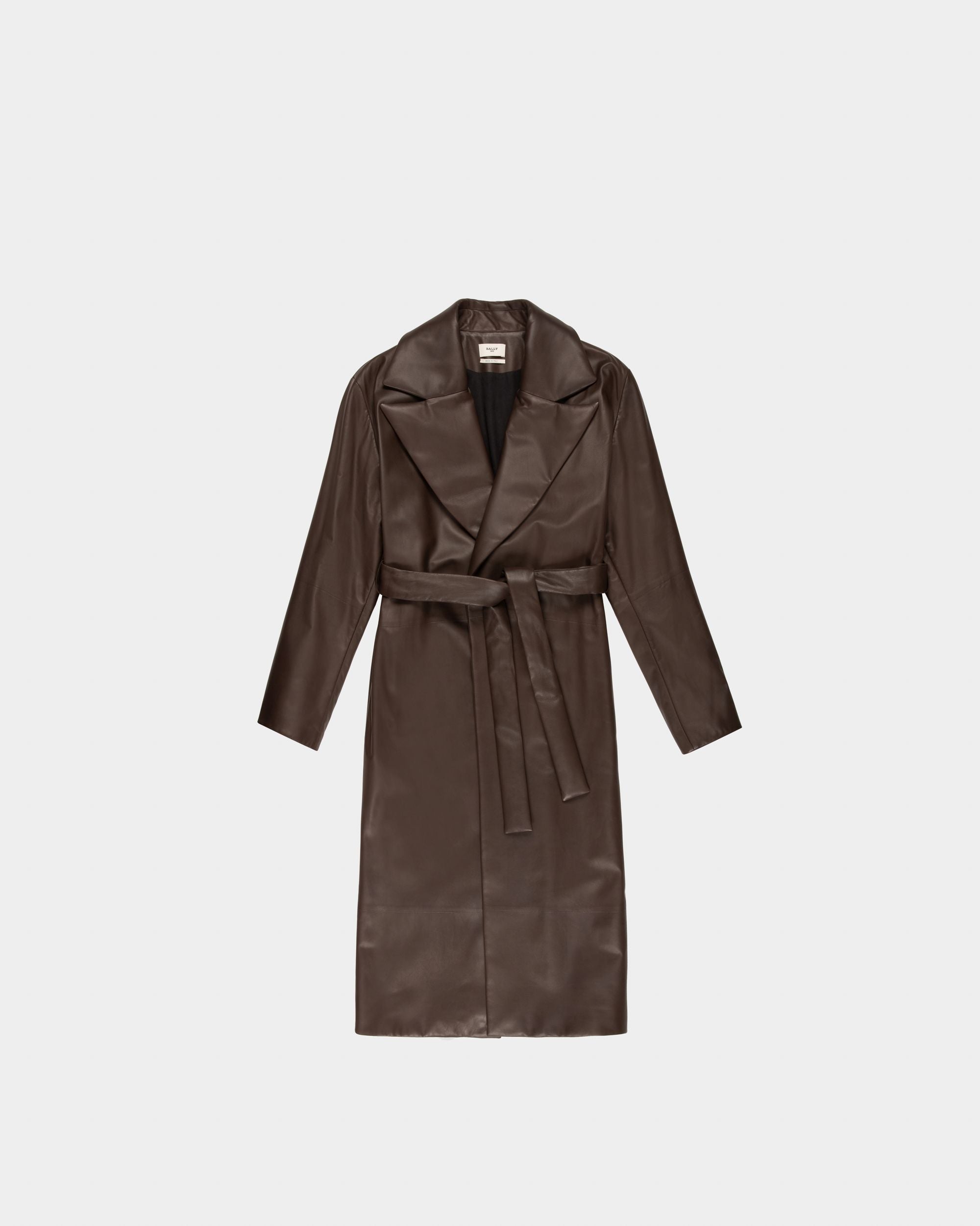 Leather Coat In Ebony Brown - Women's - Bally - 04