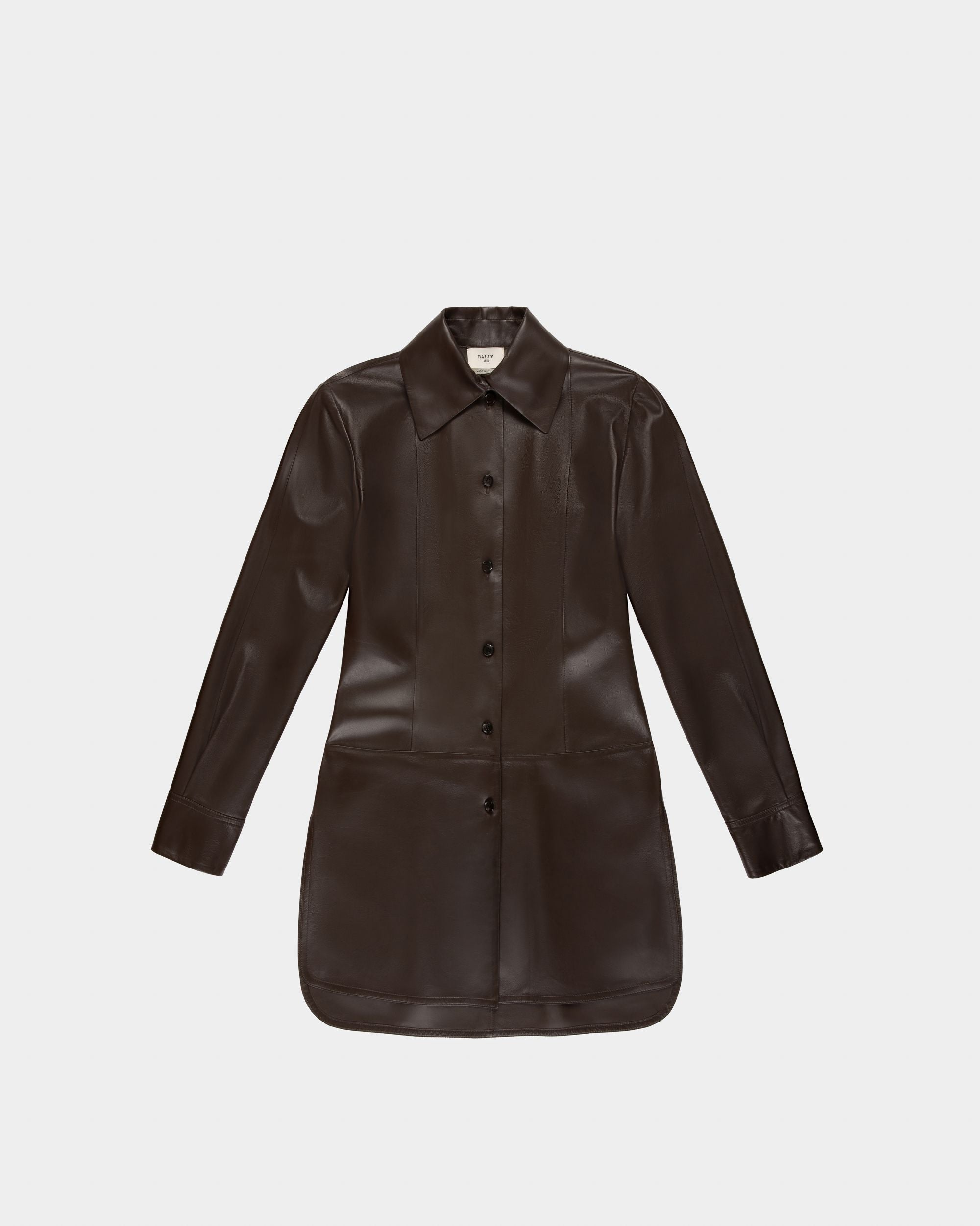Leather Shirt In Ebony Brown - Women's - Bally - 04