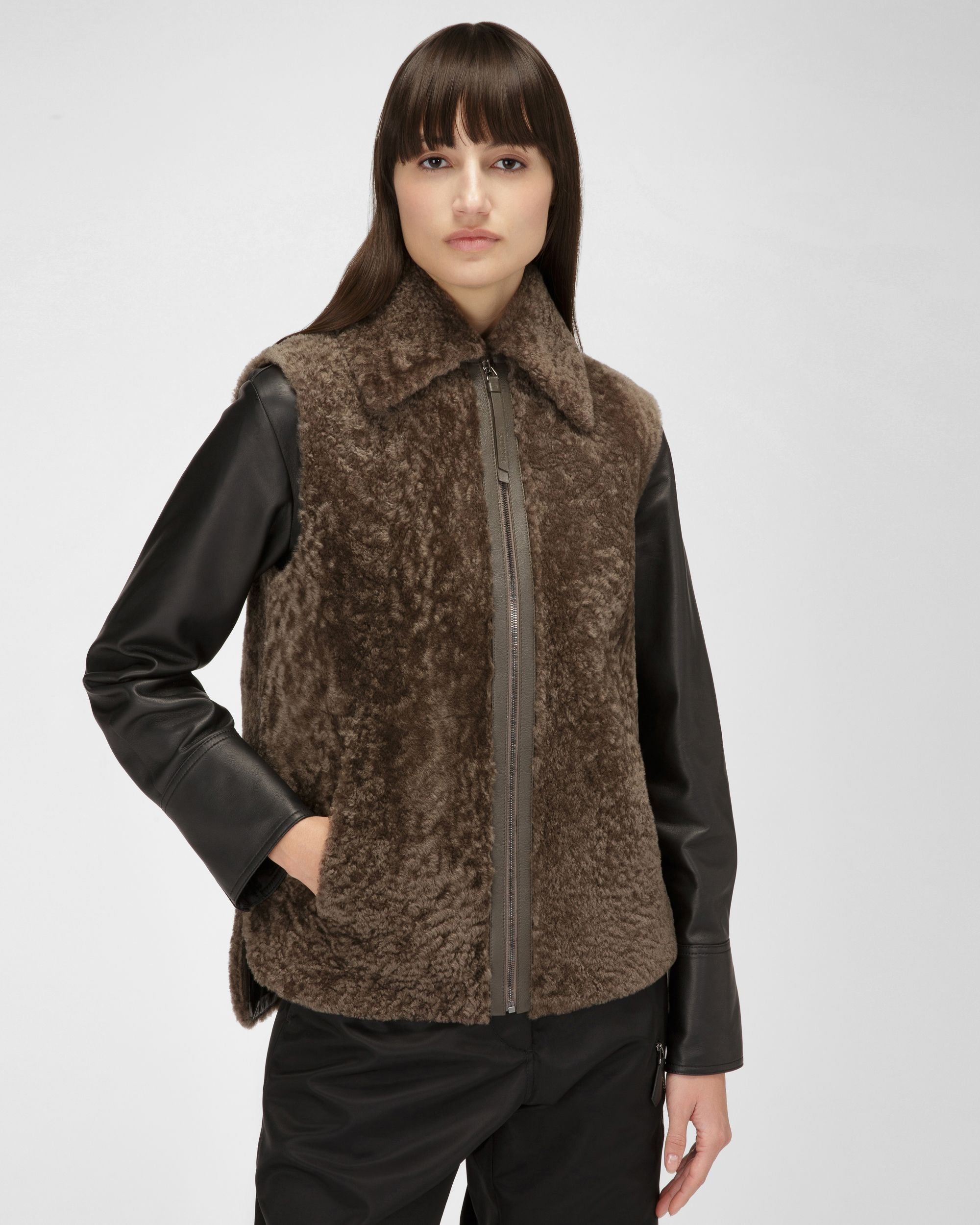 Shearling Vest In Brown - Women's - Bally - 01