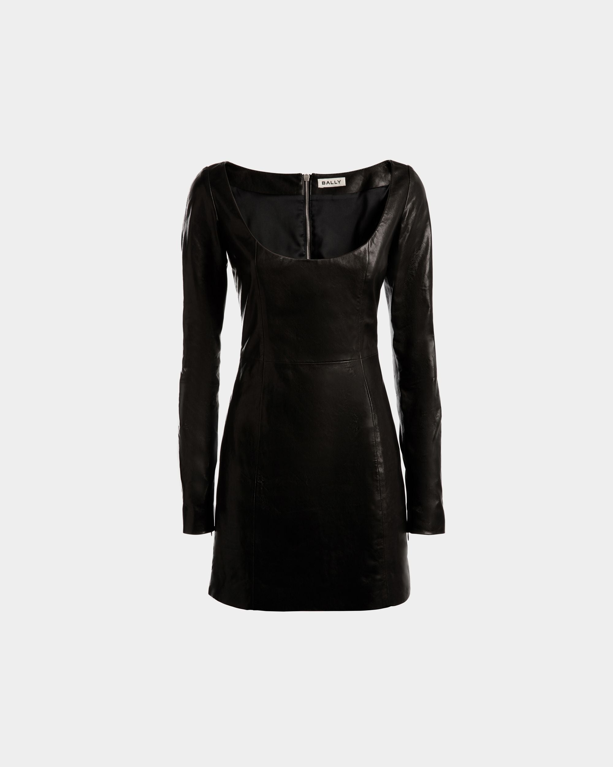 Long Sleeve Mini Dress in Black Leather - Women's - Bally - 01