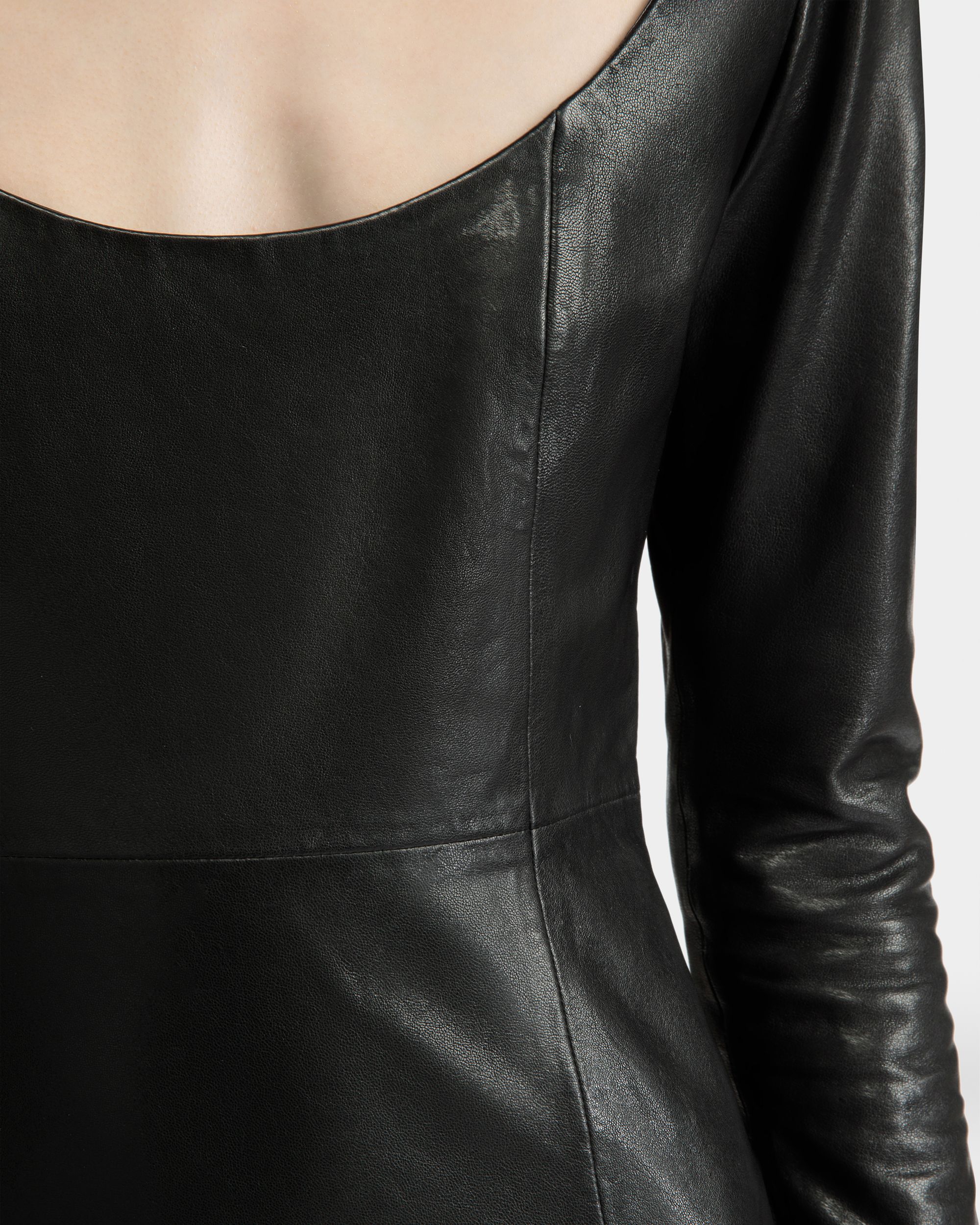 Long Sleeve Mini Dress in Black Leather - Women's - Bally - 04