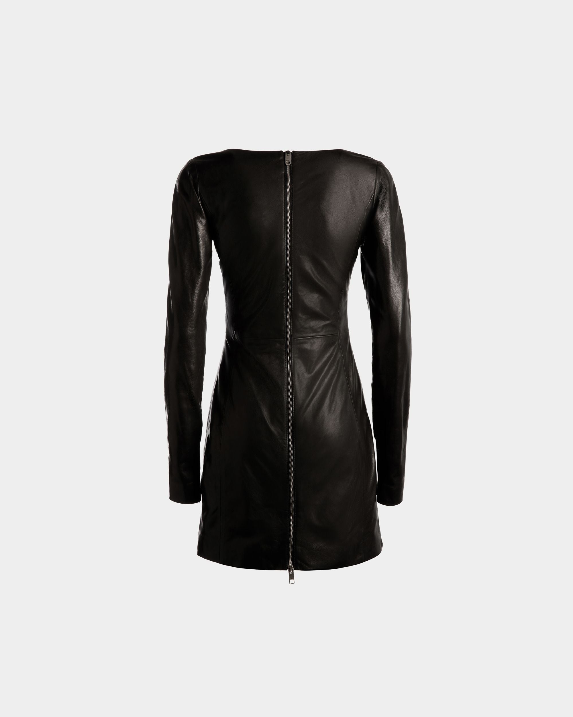 Long Sleeve Mini Dress in Black Leather - Women's - Bally - 07