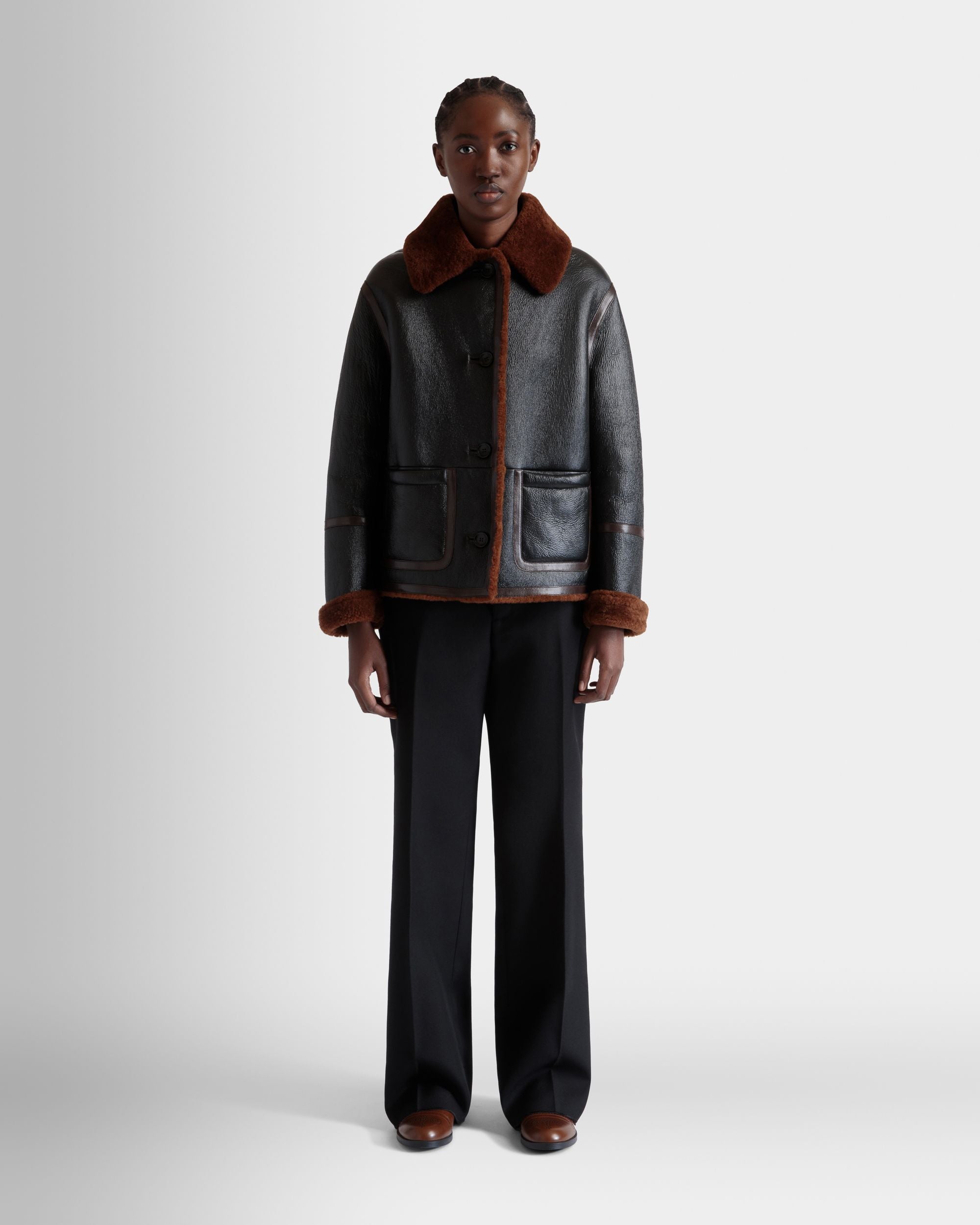 Shearling Lined Jacket In Black Leather - Women's - Bally - 02