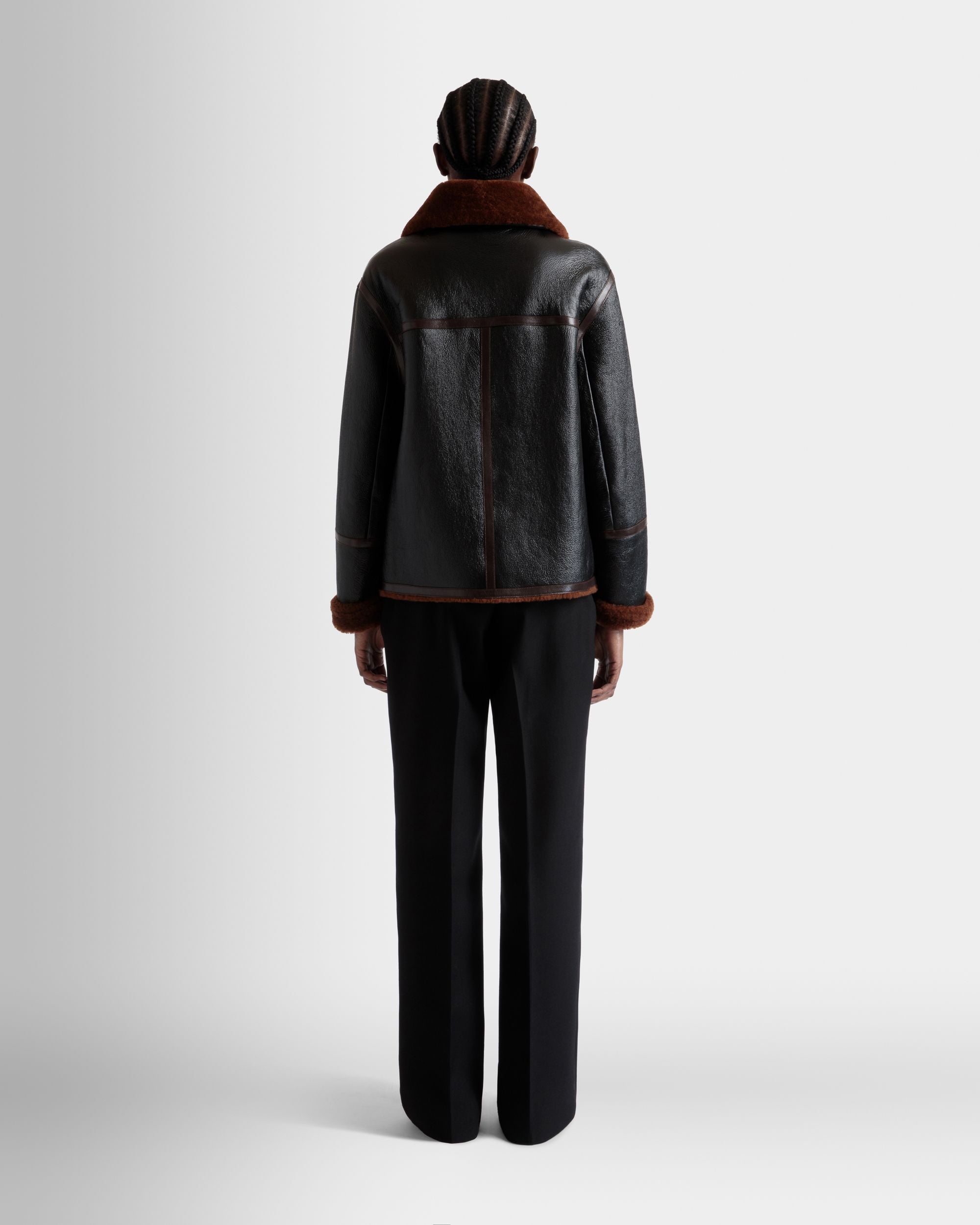 Shearling Lined Jacket In Black Leather - Women's - Bally - 06