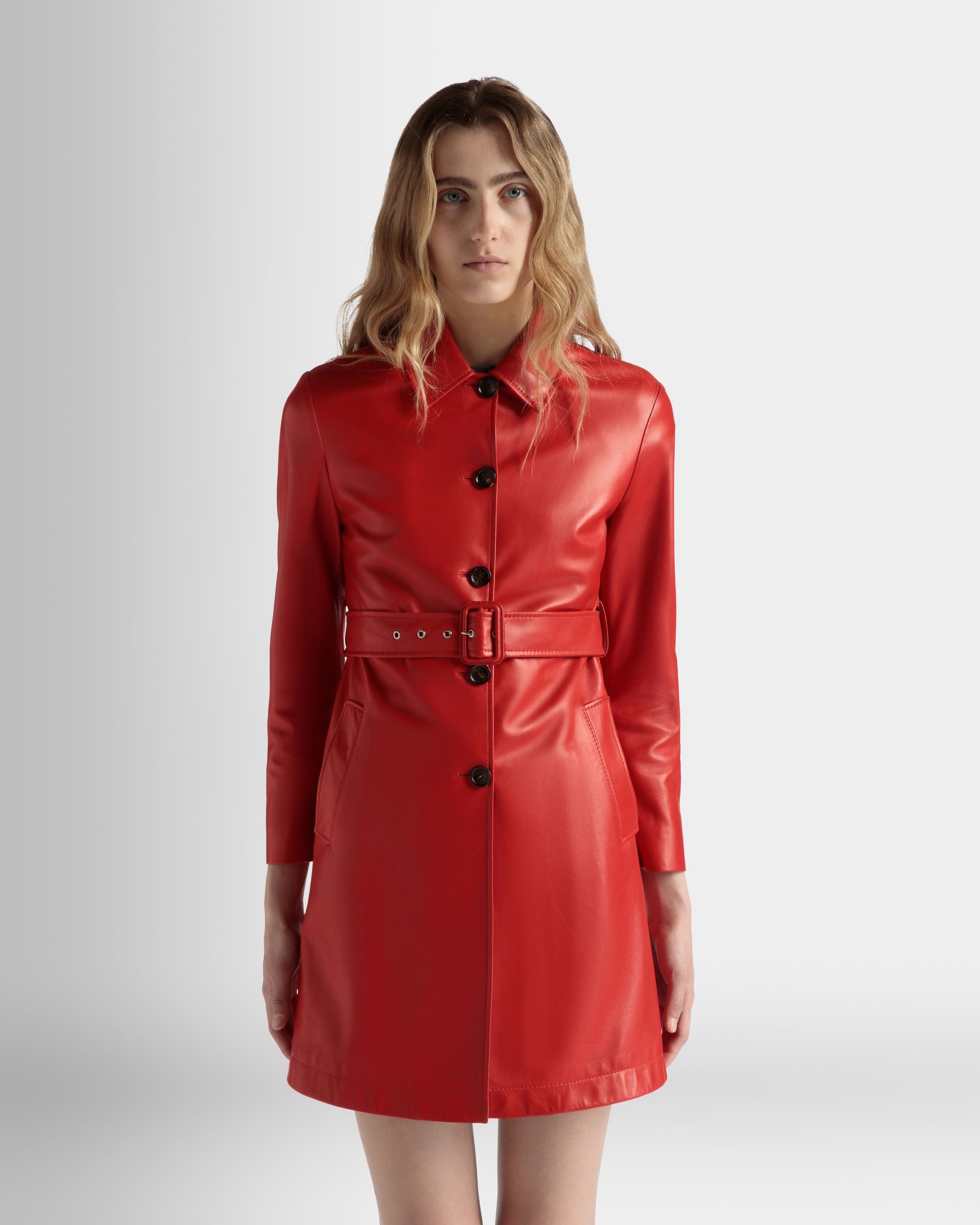 Abrigo Midi Con Cinturón De Piel Candy Red - Mujer - Bally - 03