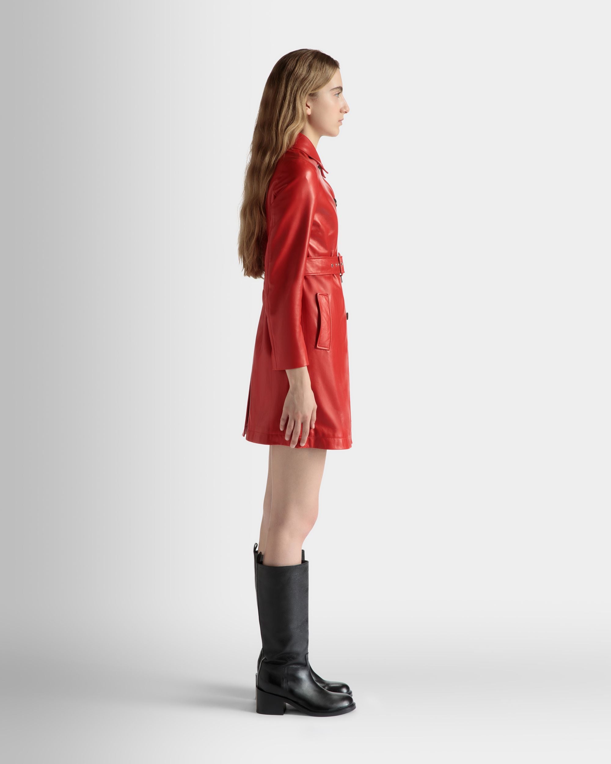 Abrigo Midi Con Cinturón De Piel Candy Red - Mujer - Bally - 05