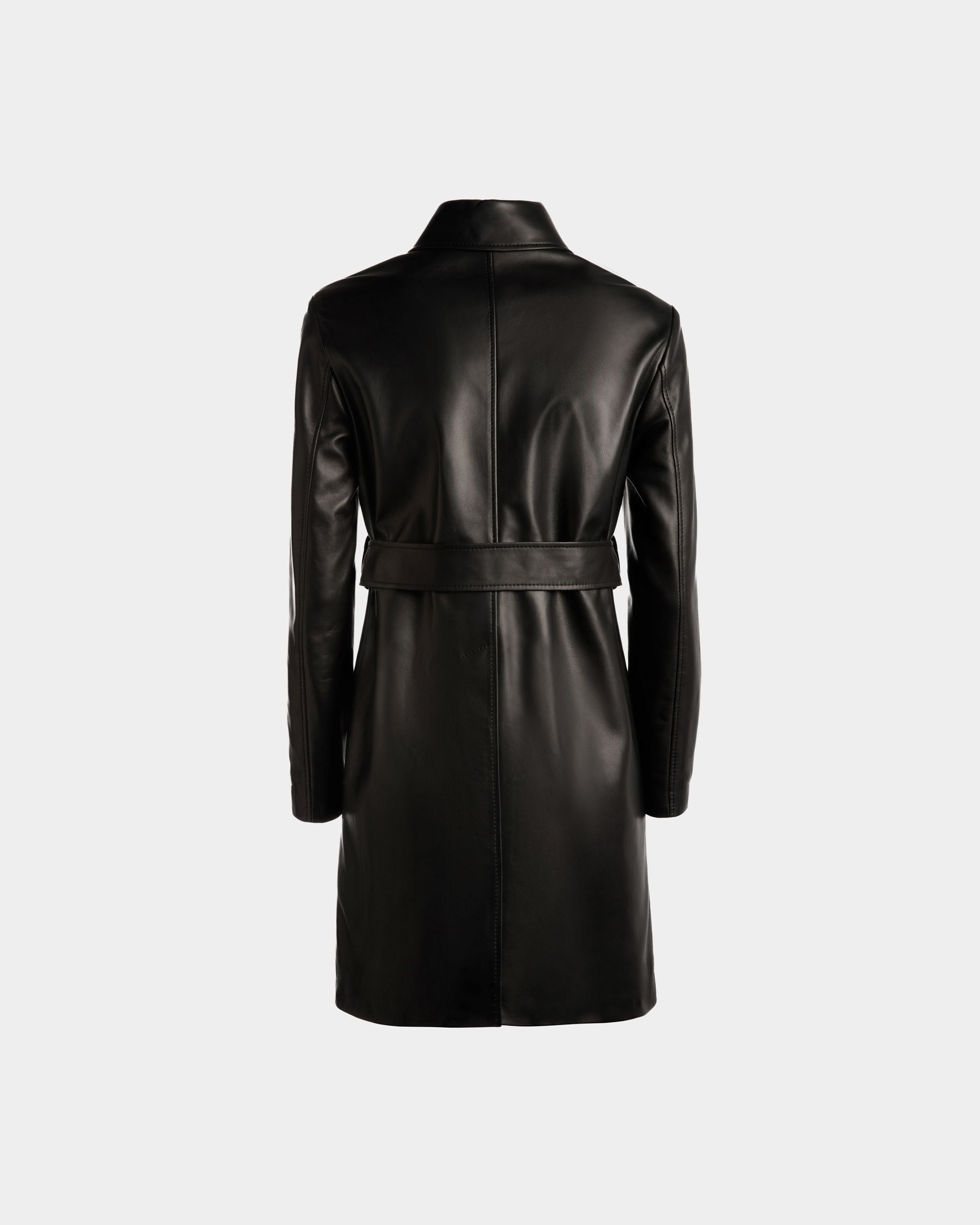 Belted Midi Coat in Black Leather - Women's - Bally - 07