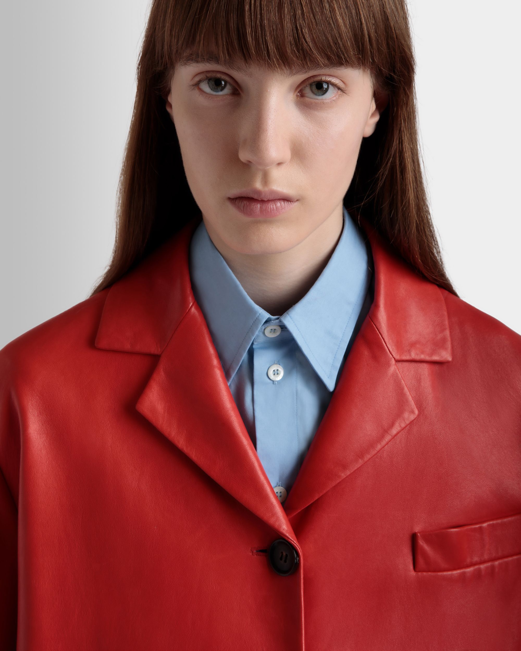 Single-Breasted Midi Coat In Candy Red Leather - Women's - Bally - 04