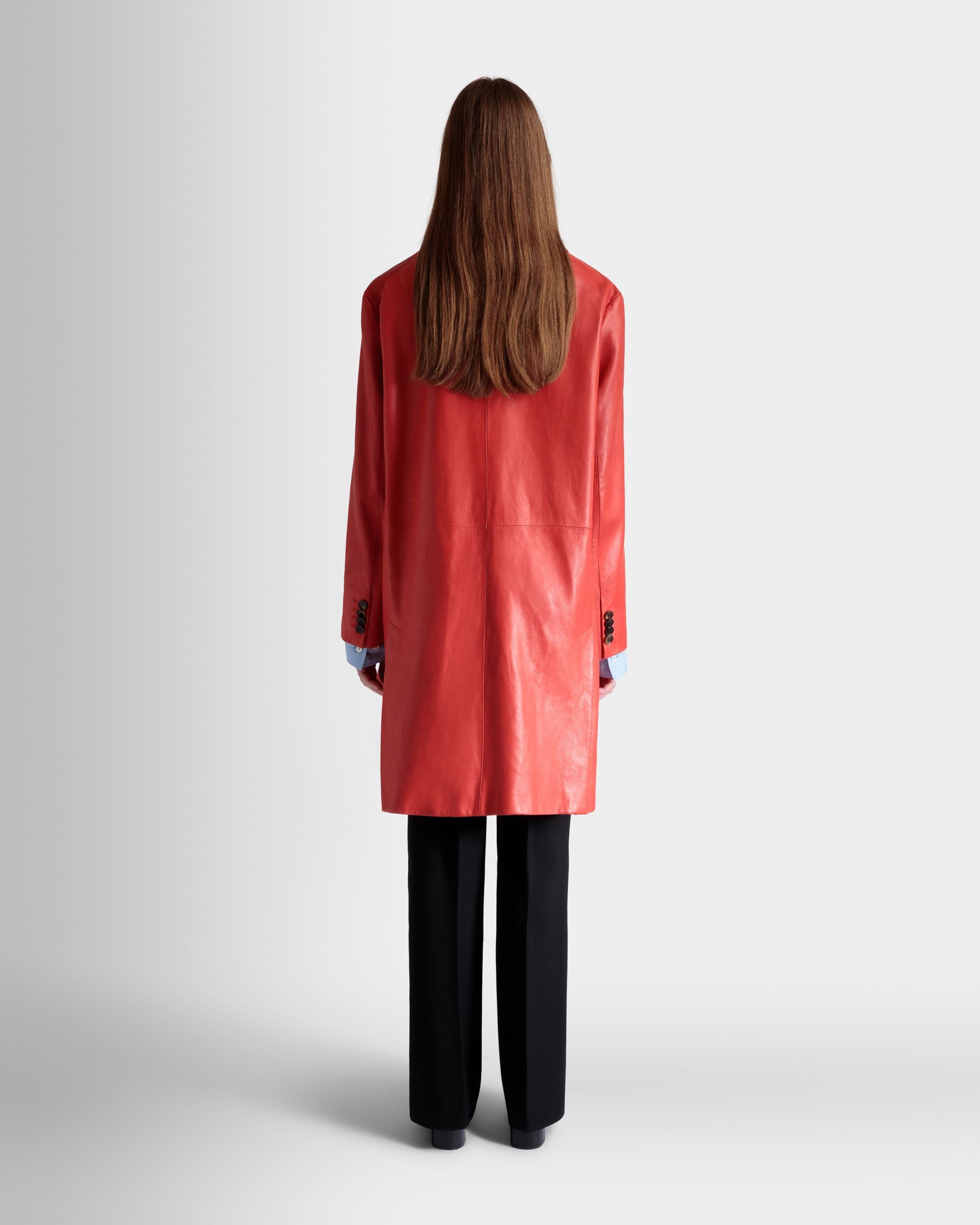 Single-Breasted Midi Coat In Candy Red Leather - Women's - Bally - 06