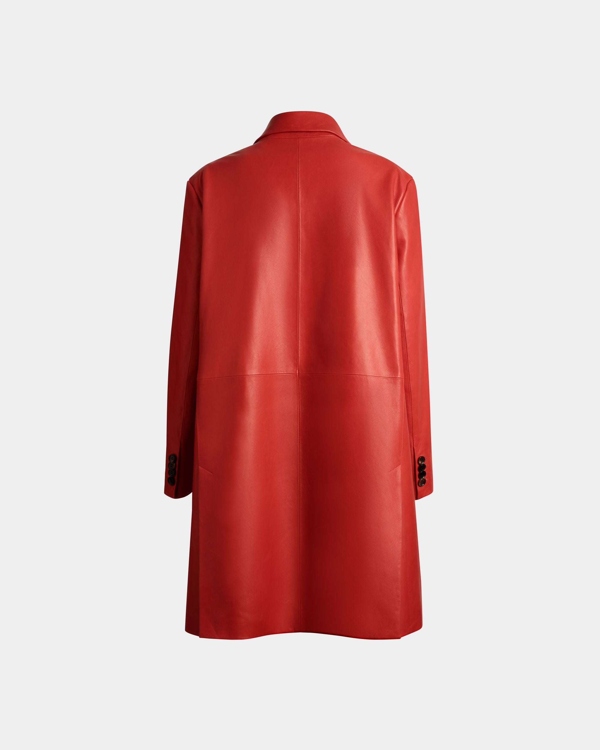 Single-Breasted Midi Coat In Candy Red Leather - Women's - Bally - 07