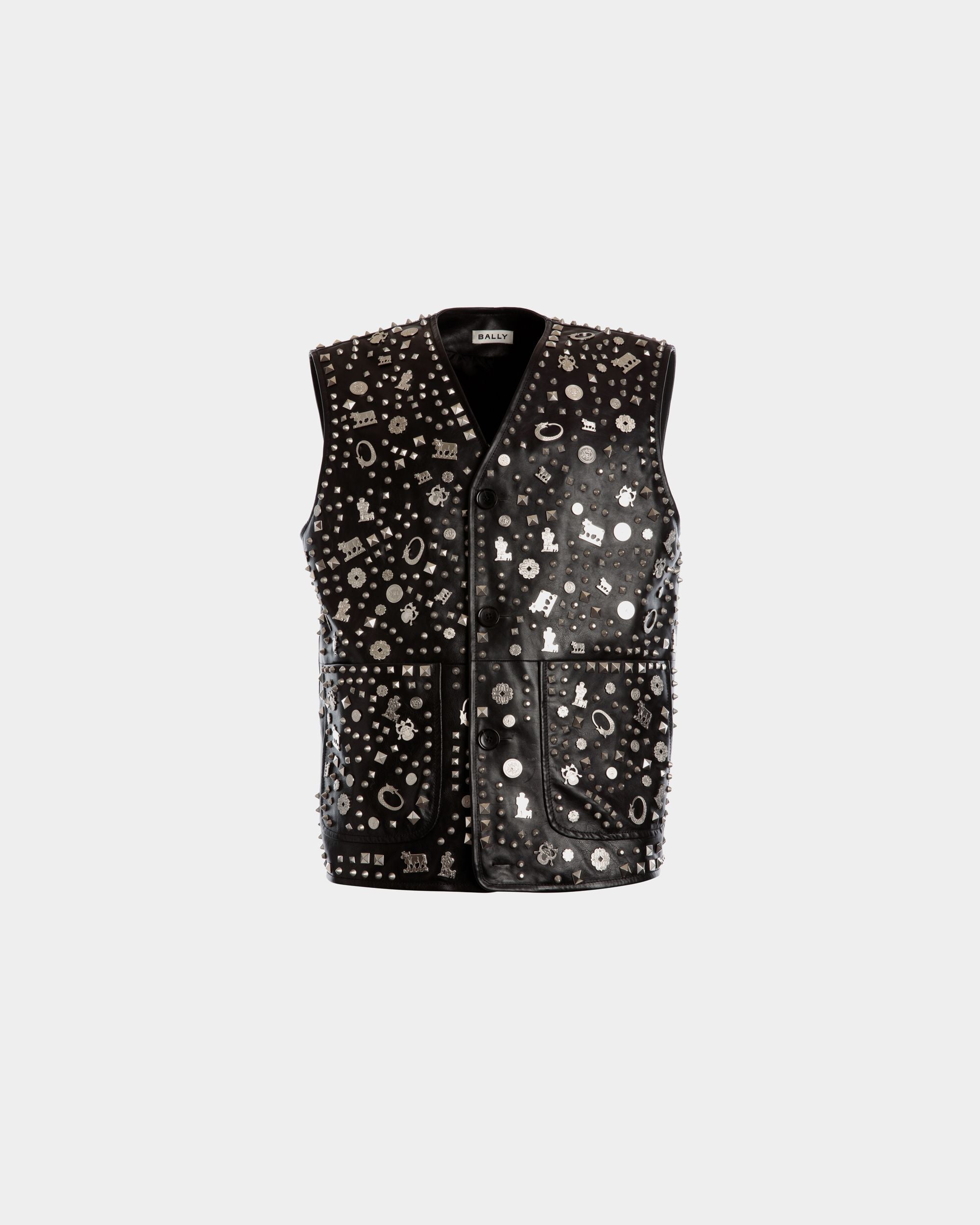 Chaleco De Piel Negra Con Tachuelas - Mujer - Bally - 01