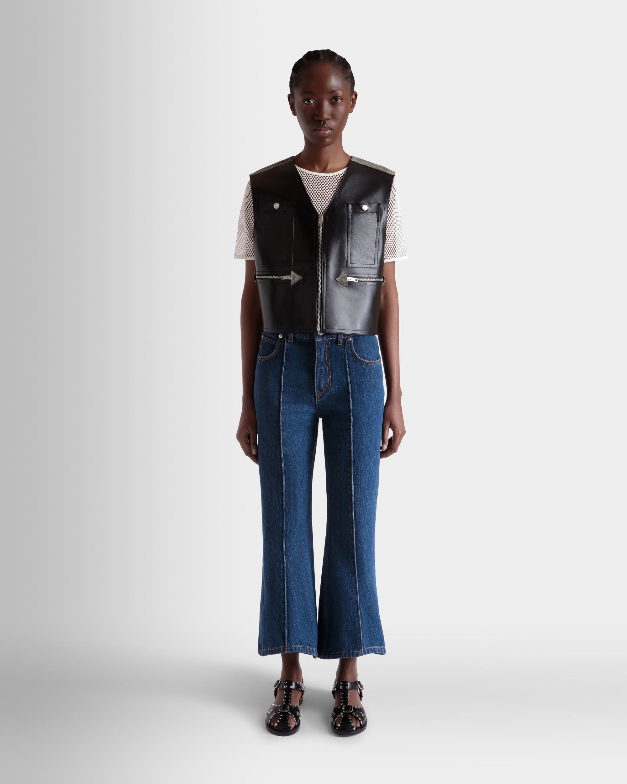 Vest in Black Leather - Women's - Bally - 02