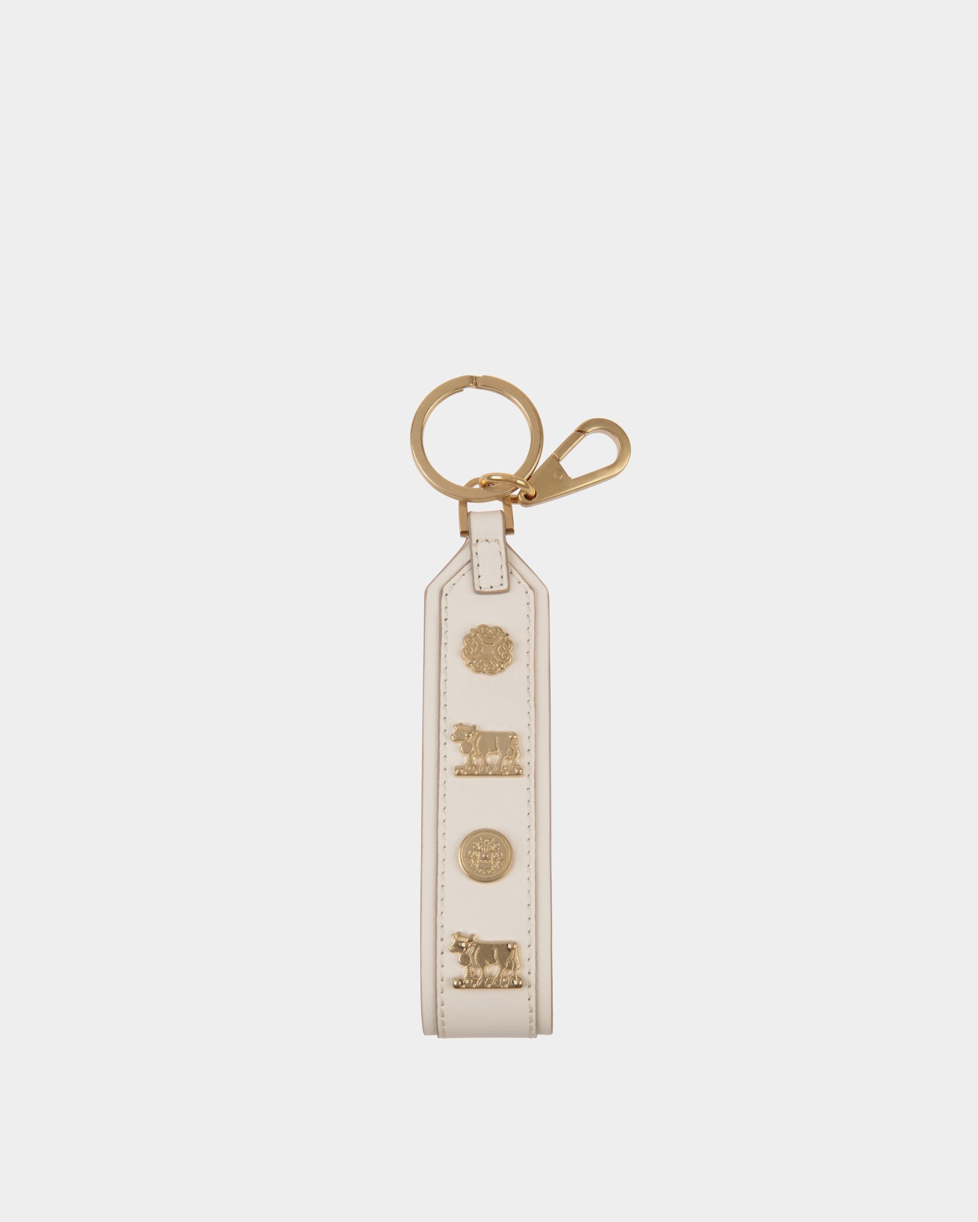 Swissness Keychain With Studs In White Leather - Women's - Bally - 02