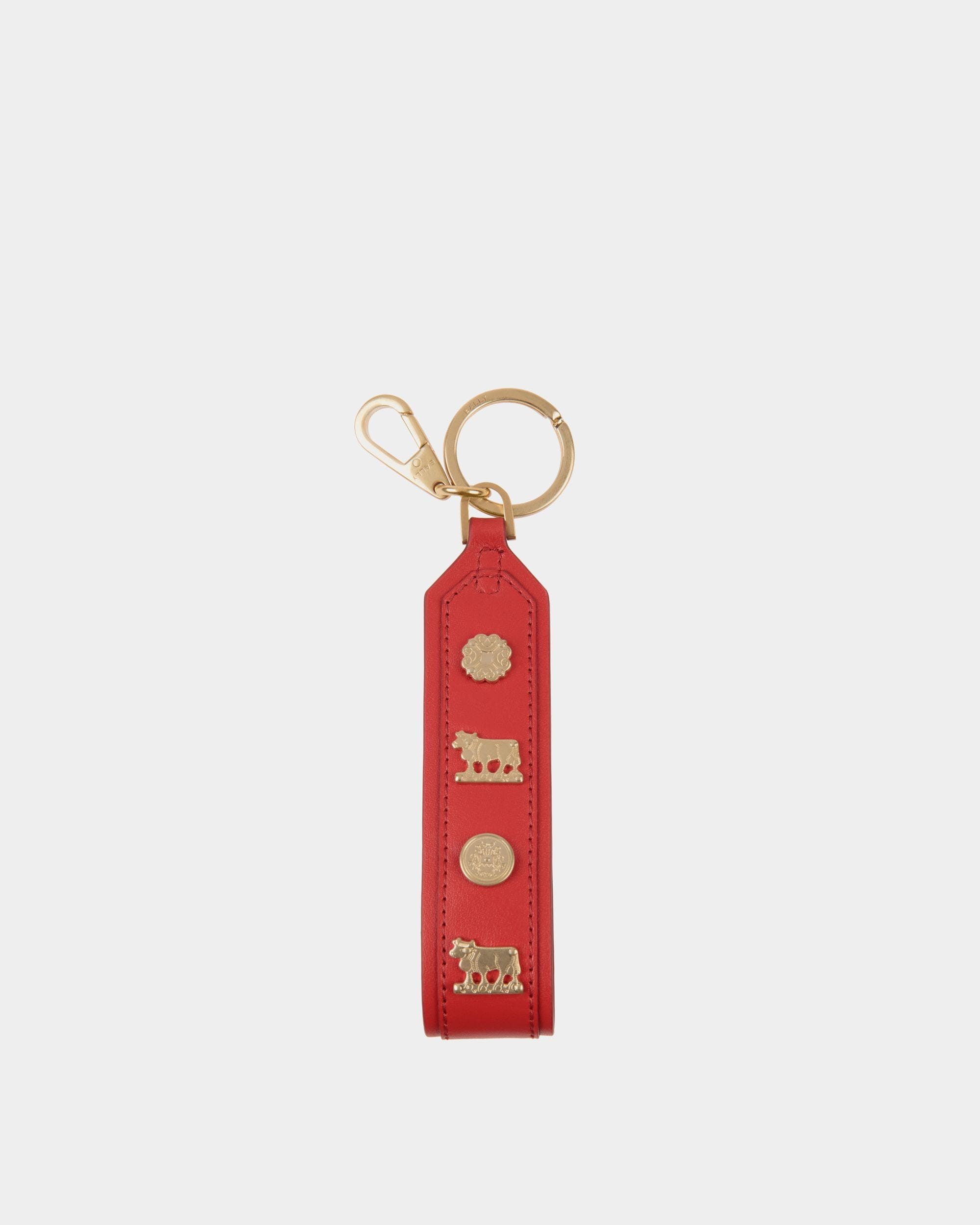Swissness Keychain With Studs In Candy Red Leather - Women's - Bally - 01